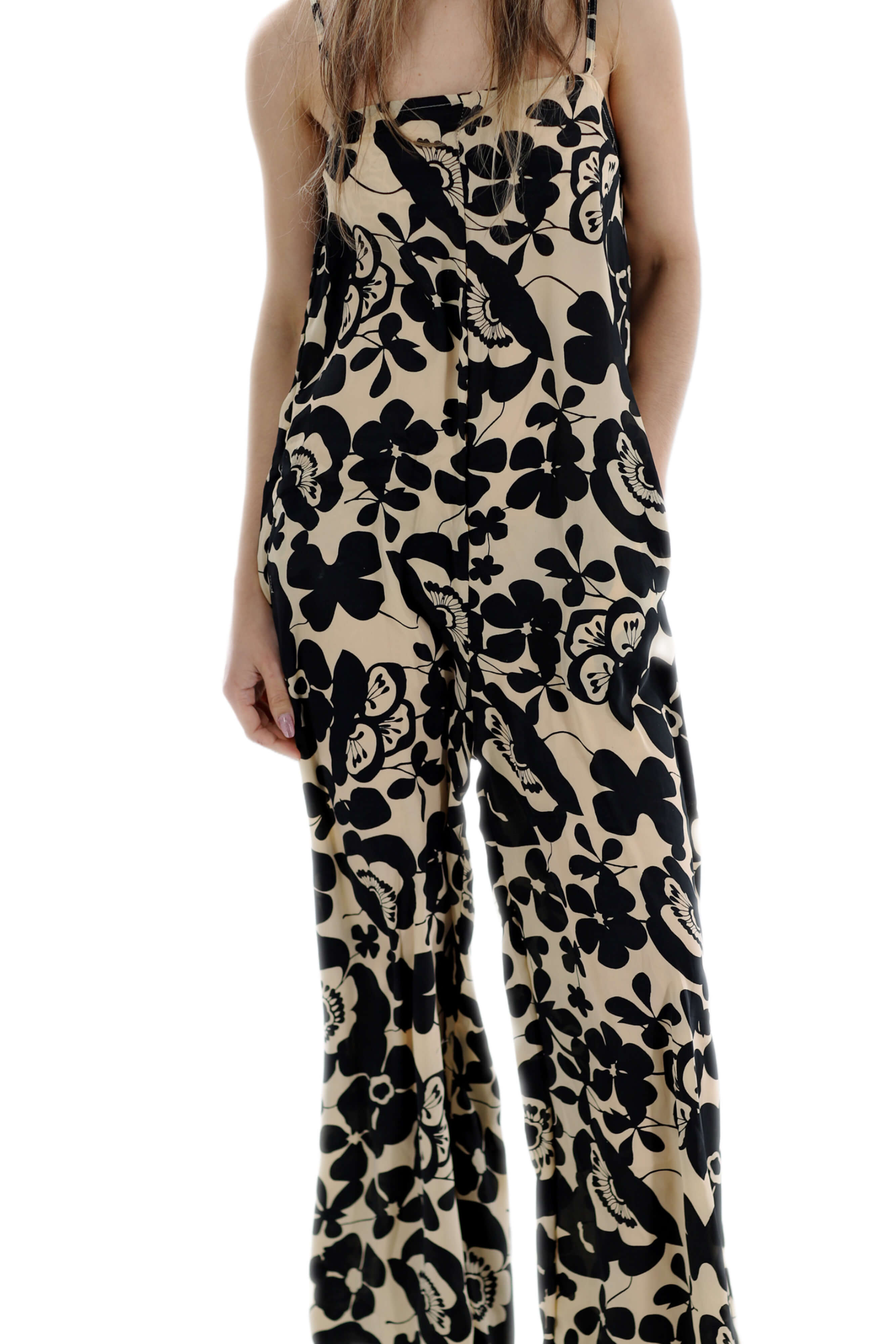 Long Floral Printed Jumpsuit "Mia" in Black/White