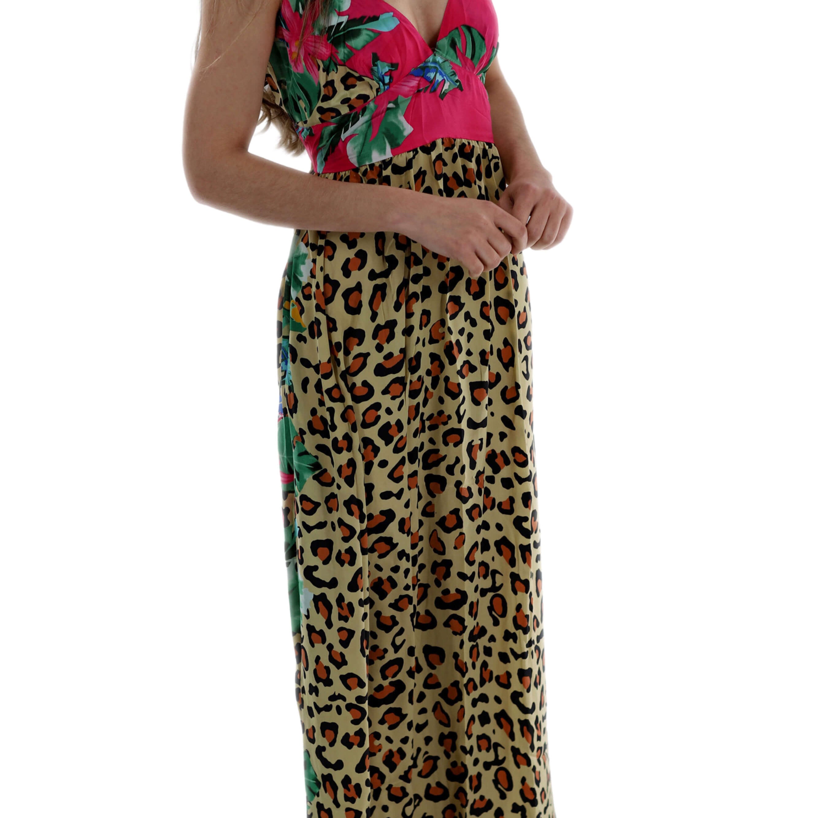 Long Flowy Floral 'Alessandra' Maxi Dress in Leopard