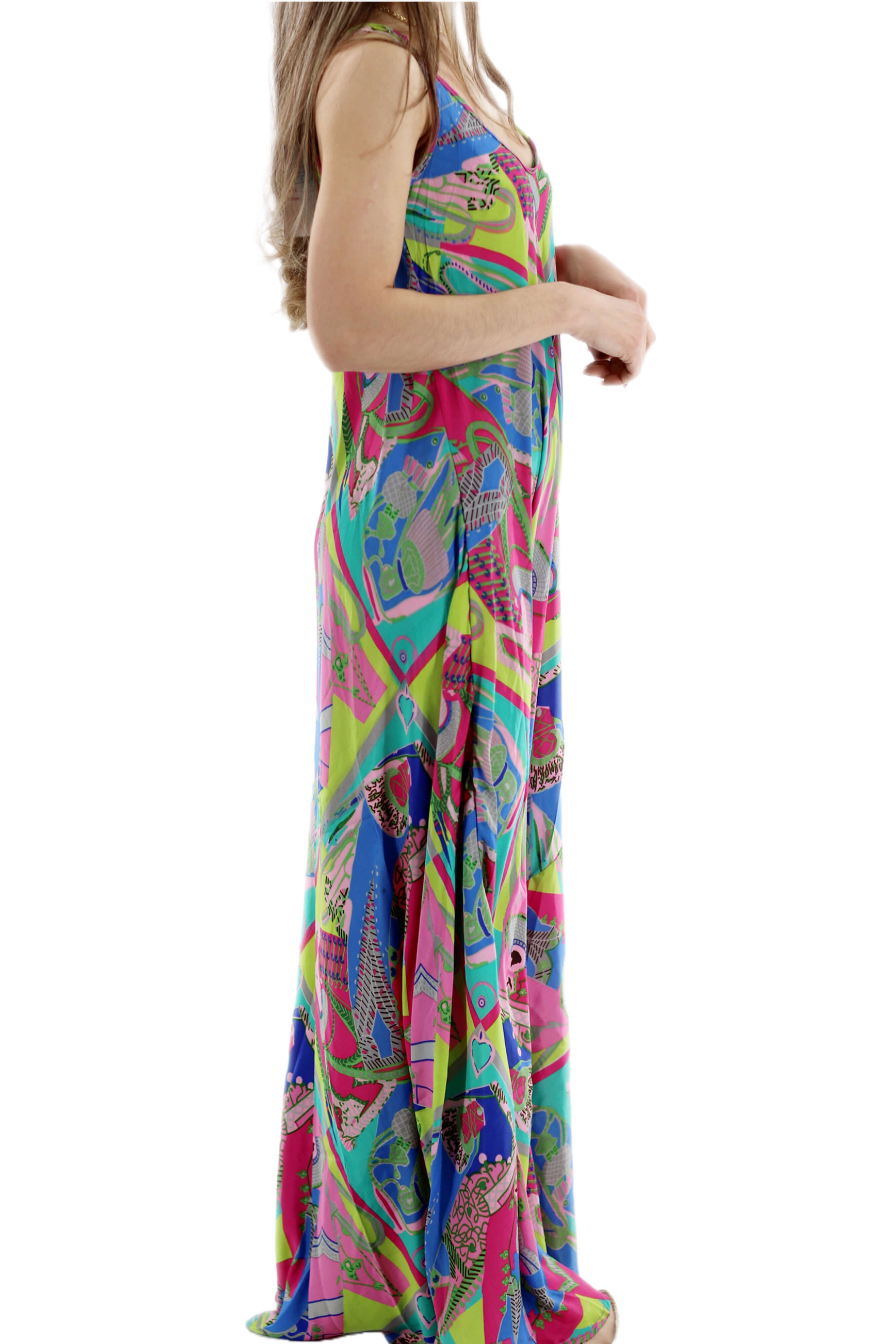 Long Flowy Floral "Stefania" Maxi dress in Neon Multi