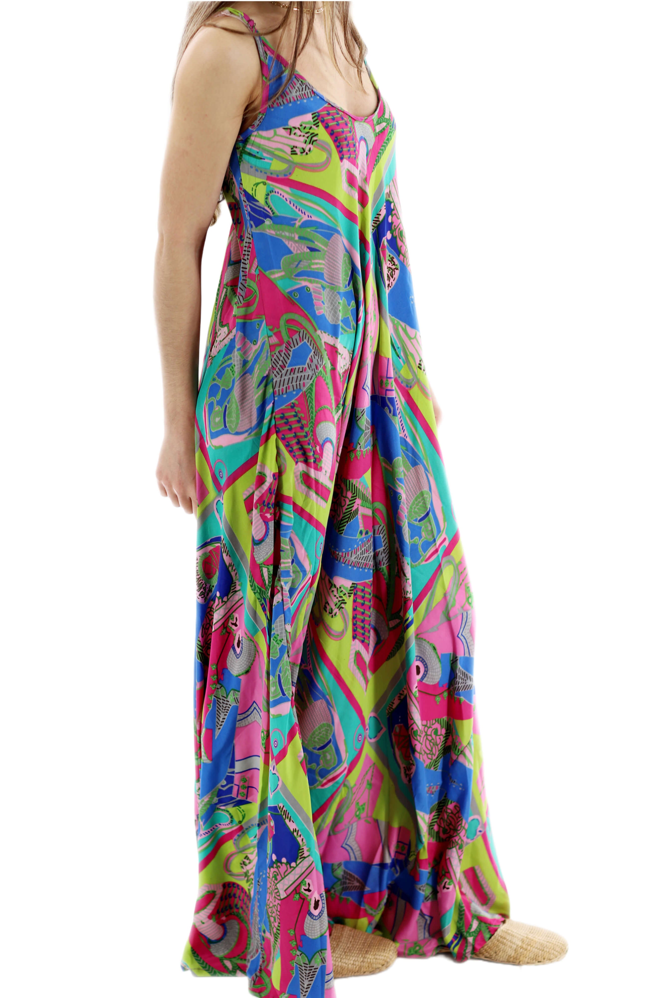Long Flowy Floral "Stefania" Maxi dress in Neon Multi