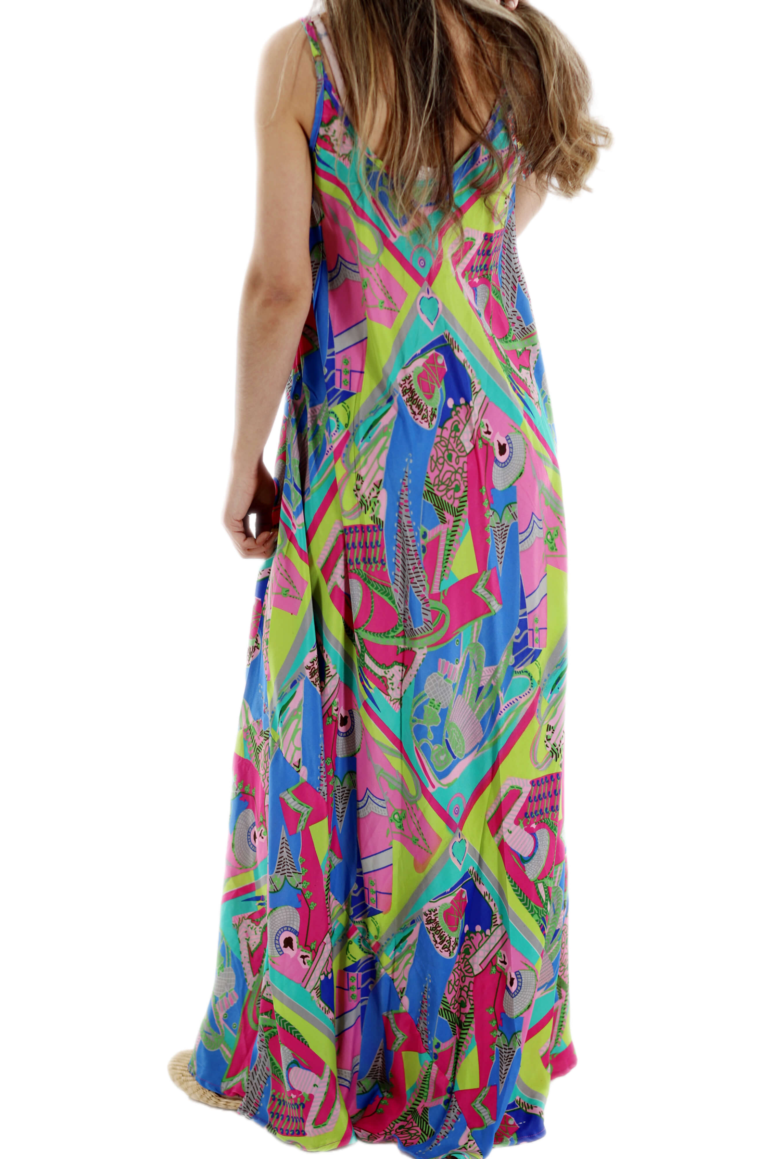 Long Flowy Floral "Stefania" Maxi dress in Neon Multi
