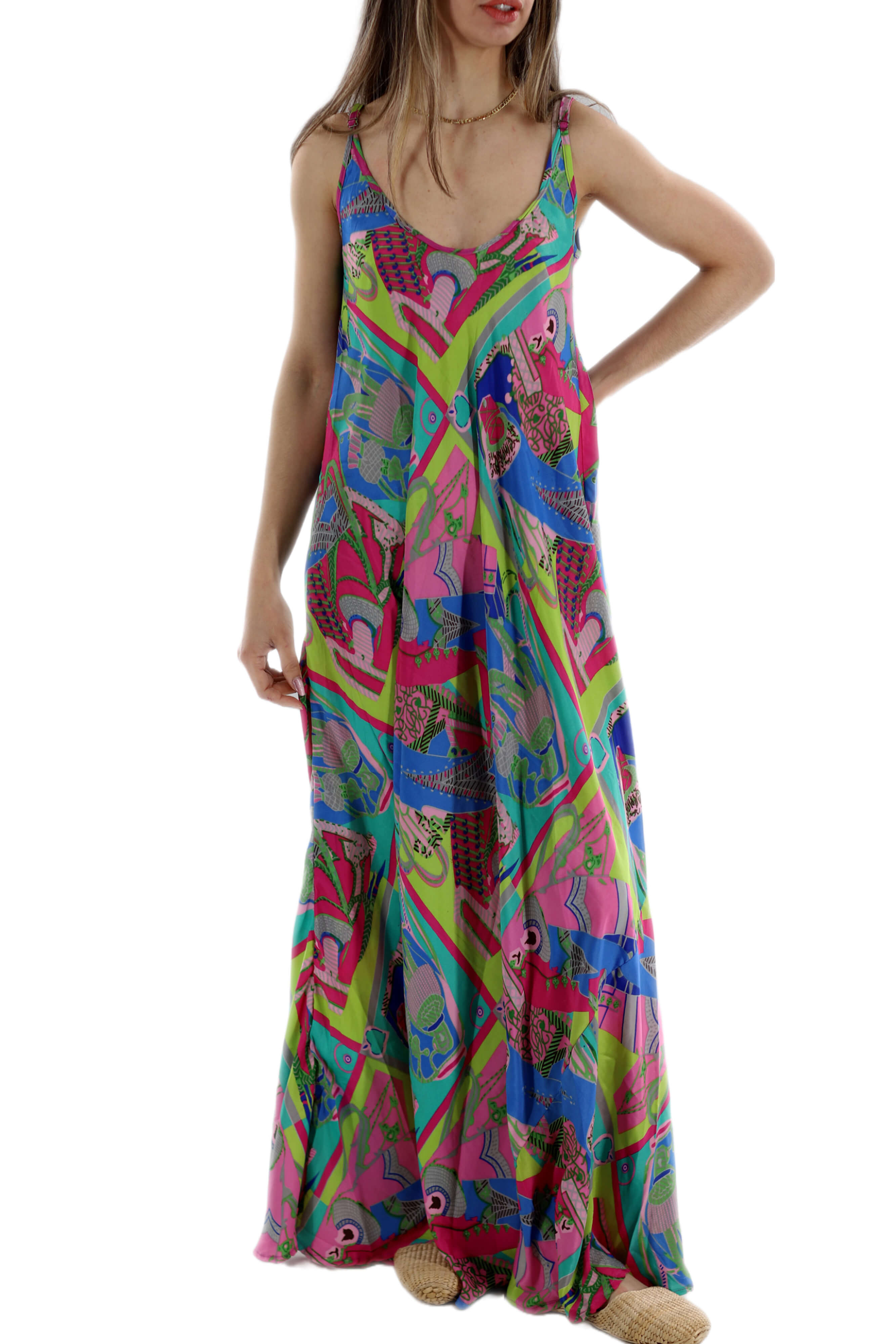 Long Flowy Floral "Stefania" Maxi dress in Neon Multi