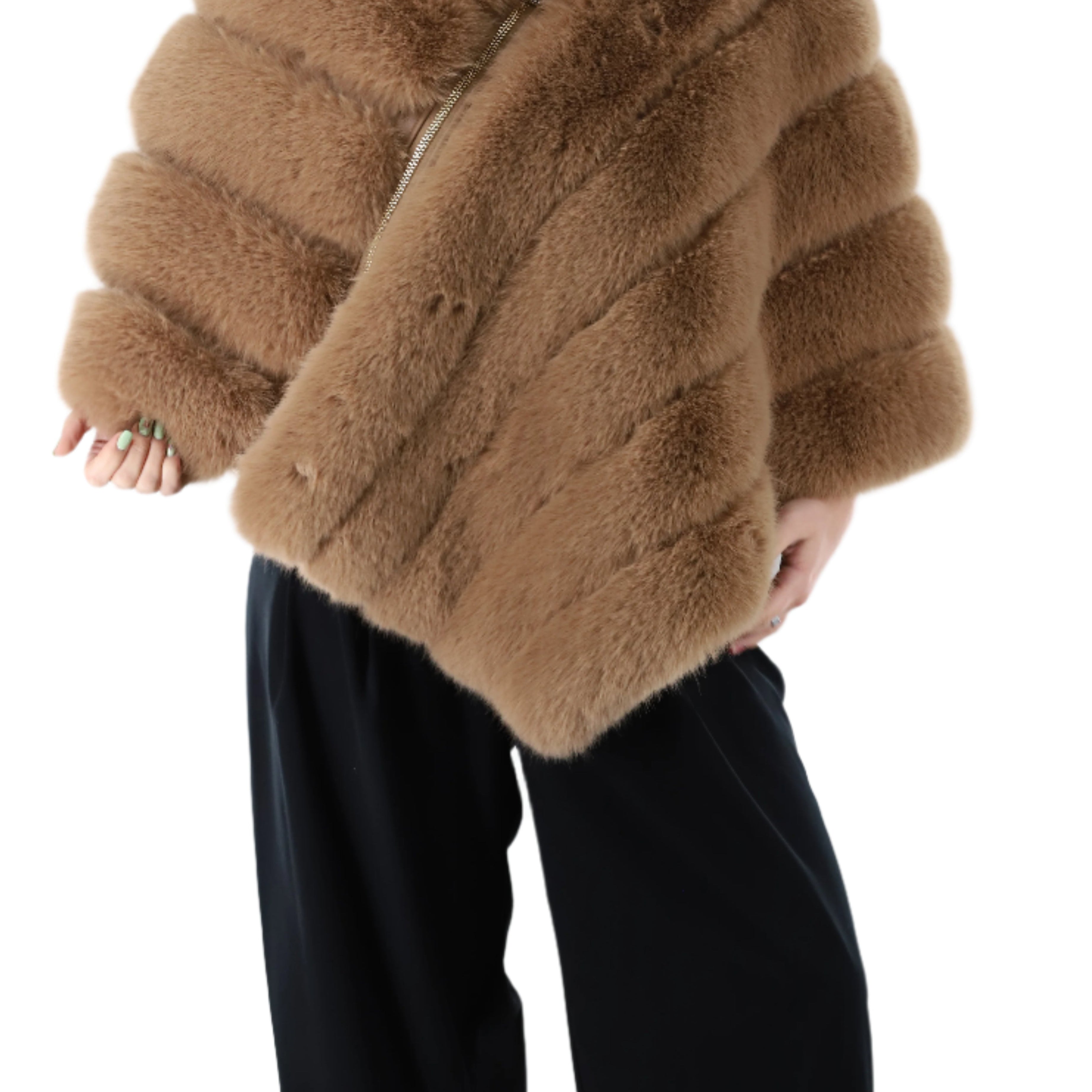 Poncho with Zipper  Faux Fur - Camel - Poncho - La Fiorentina