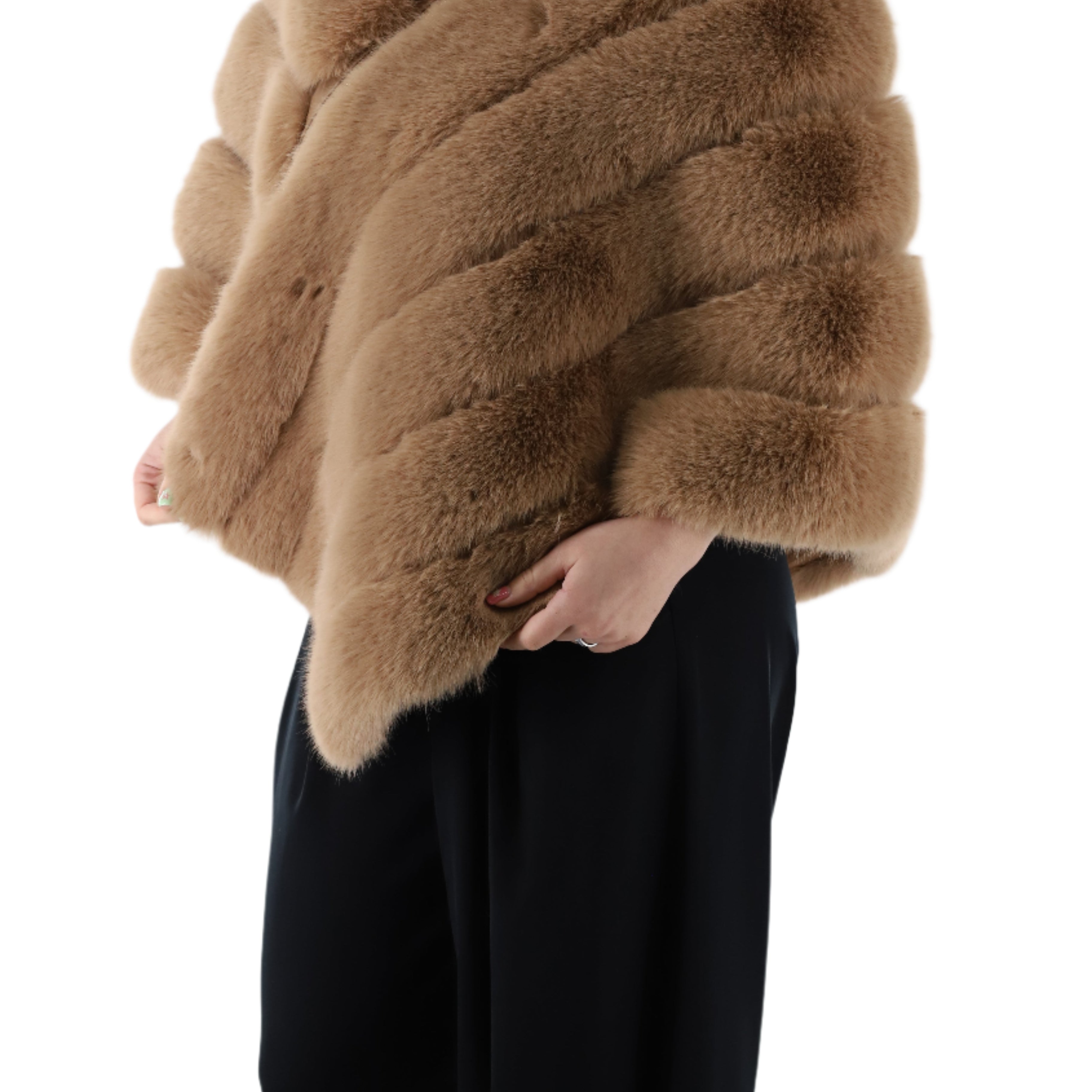 Poncho with Zipper  Faux Fur - Camel - Poncho - La Fiorentina