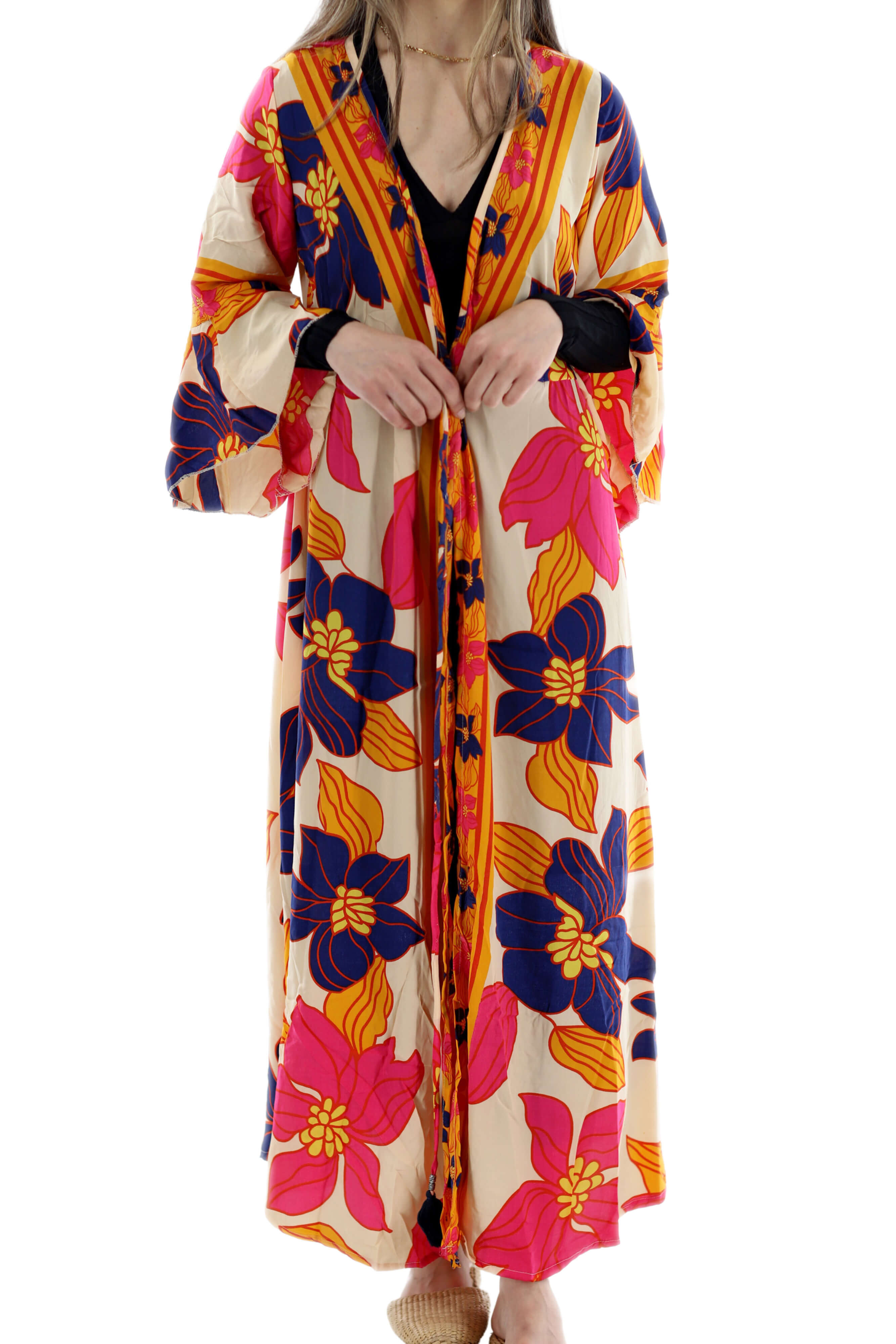Flowy "Adriana" Maxi Dress Beige Multi La Fiorentina Flowy "Adriana" Maxi Dress Beige Multi La Fiorentina