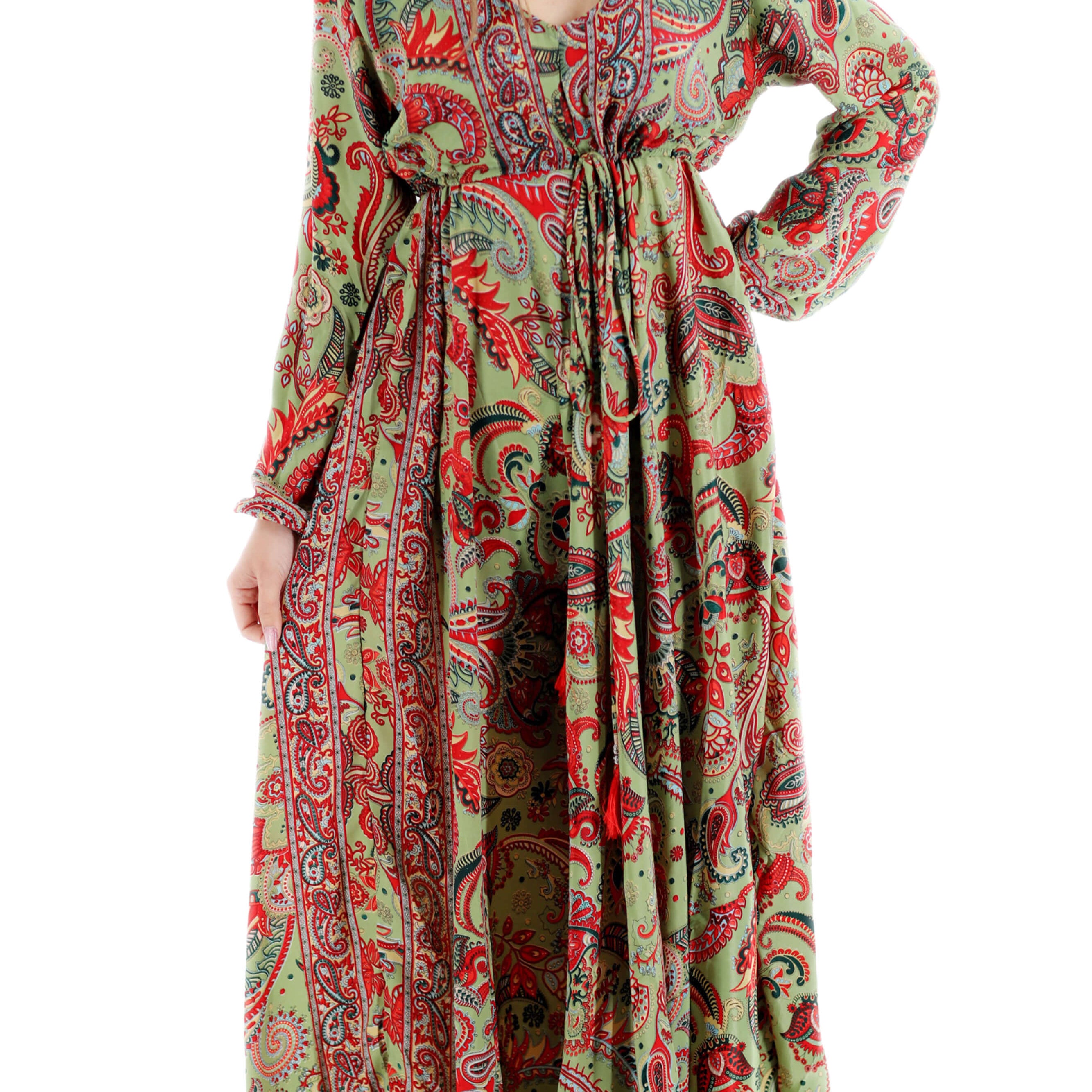 Long Flowy Floral 'Emilia' Maxi Dress - Green/Red (2024)