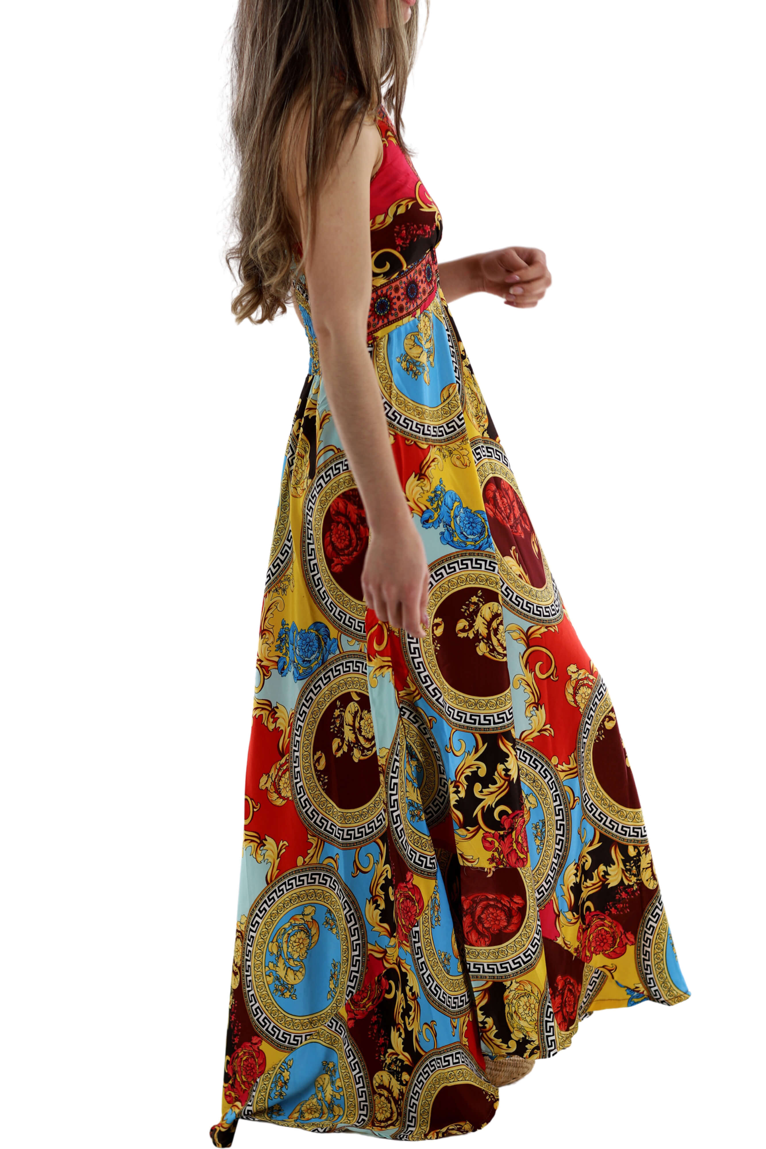 Long Flowy Floral "Romina" Max dress in Yellow