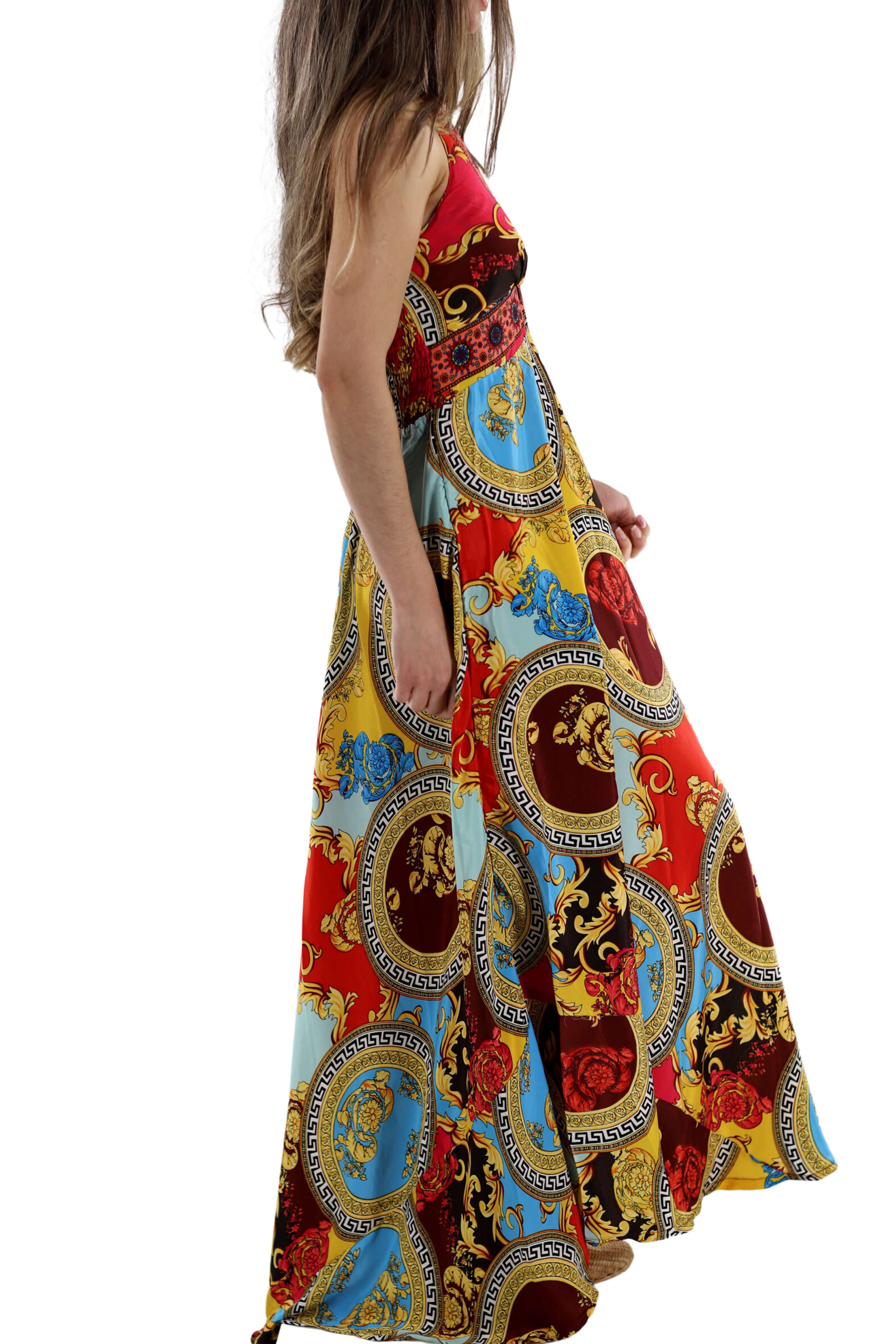Long Flowy Floral "Romina" Max dress in Yellow