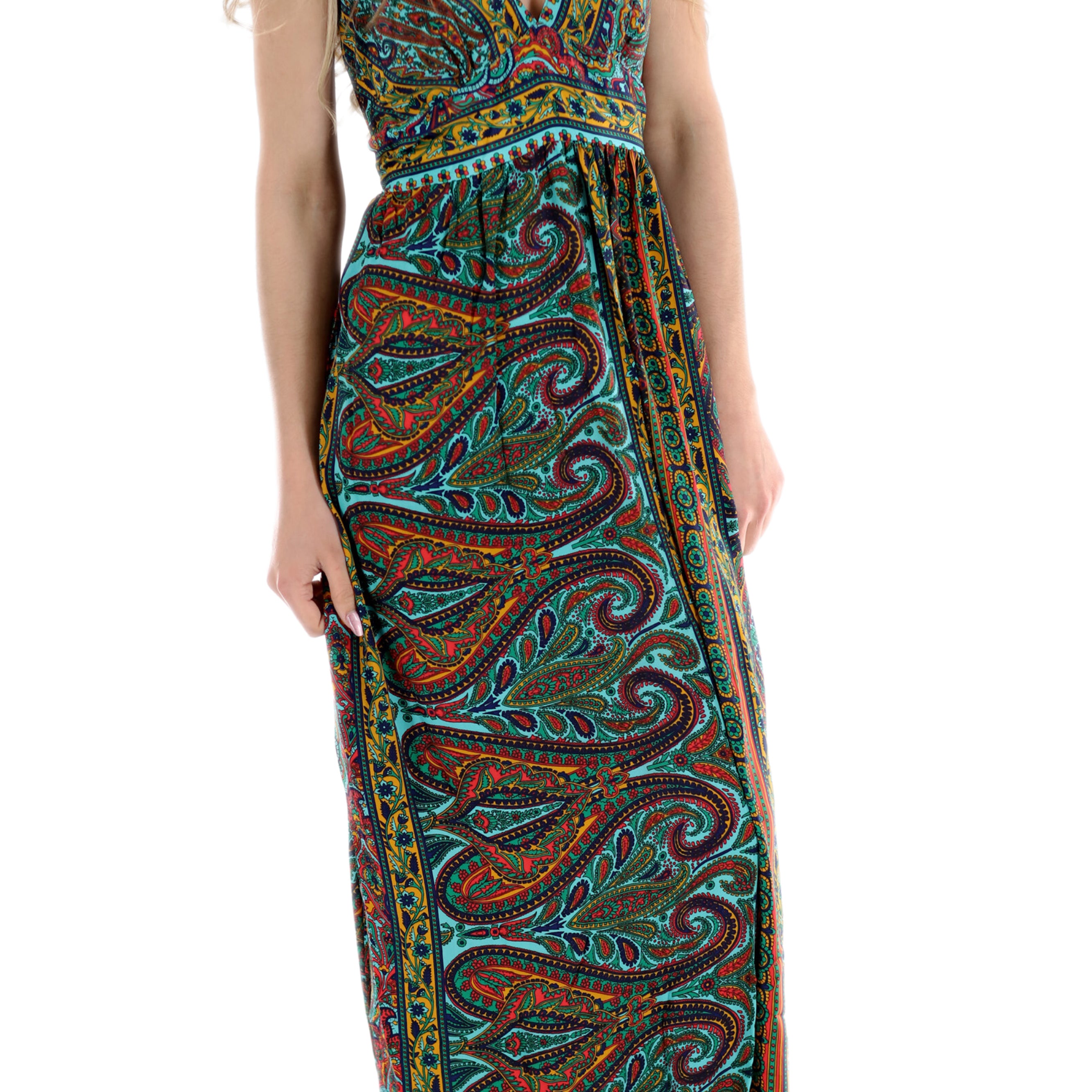 Long Flowy Floral 'Alessandra' Maxi Dress in Green