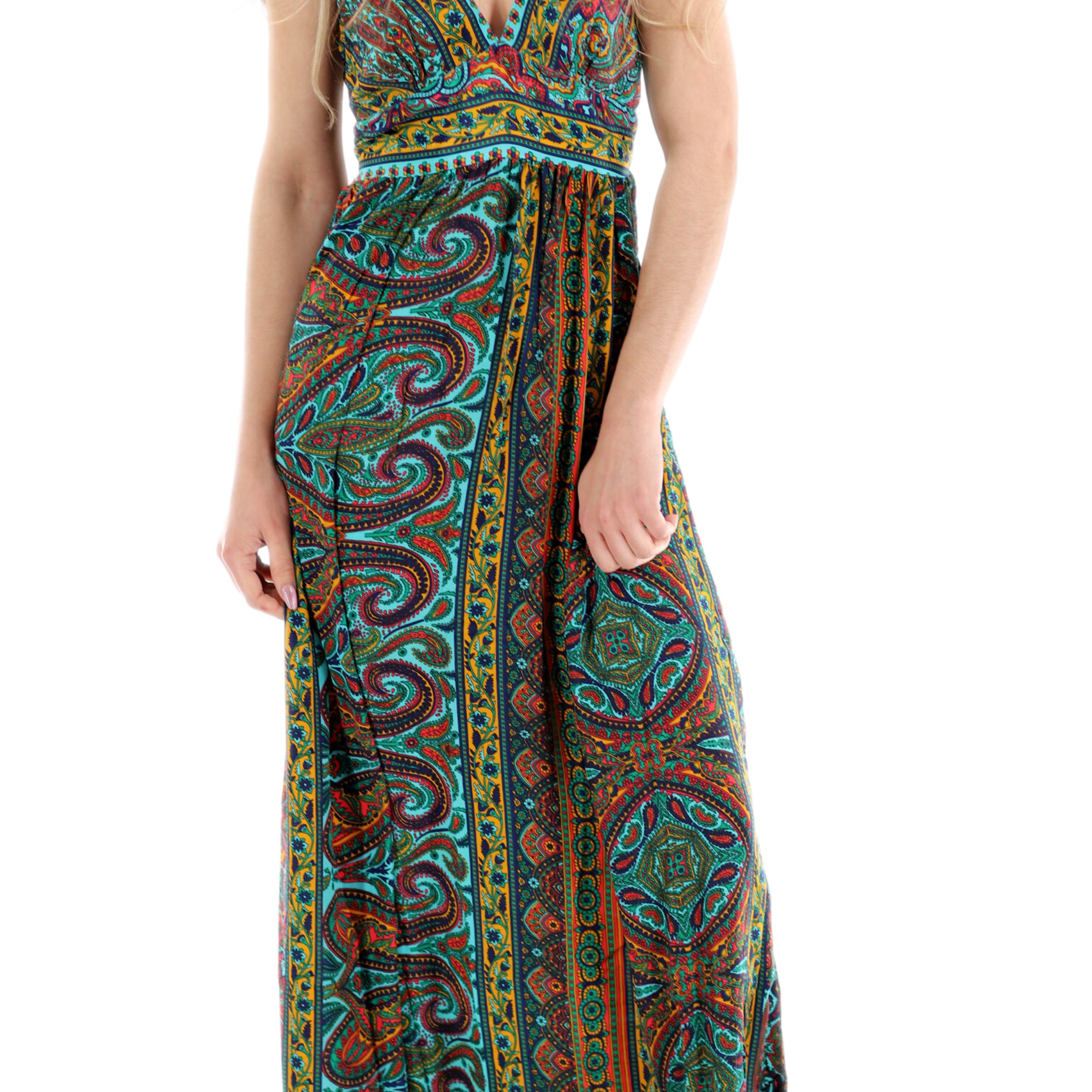 Long Flowy Floral 'Alessandra' Maxi Dress in Green Small / Green