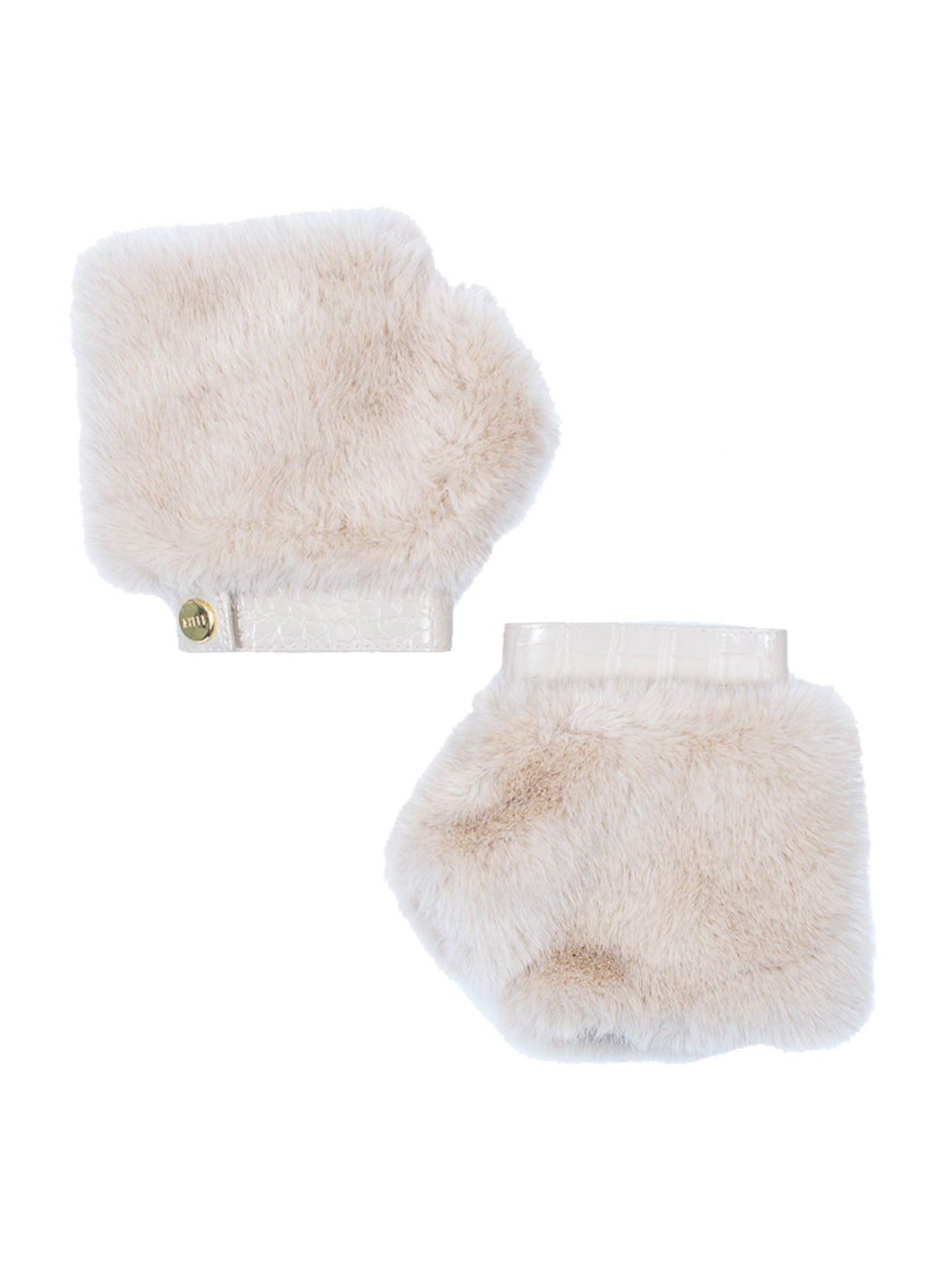 Faux Fur Mittens with Leather Detail