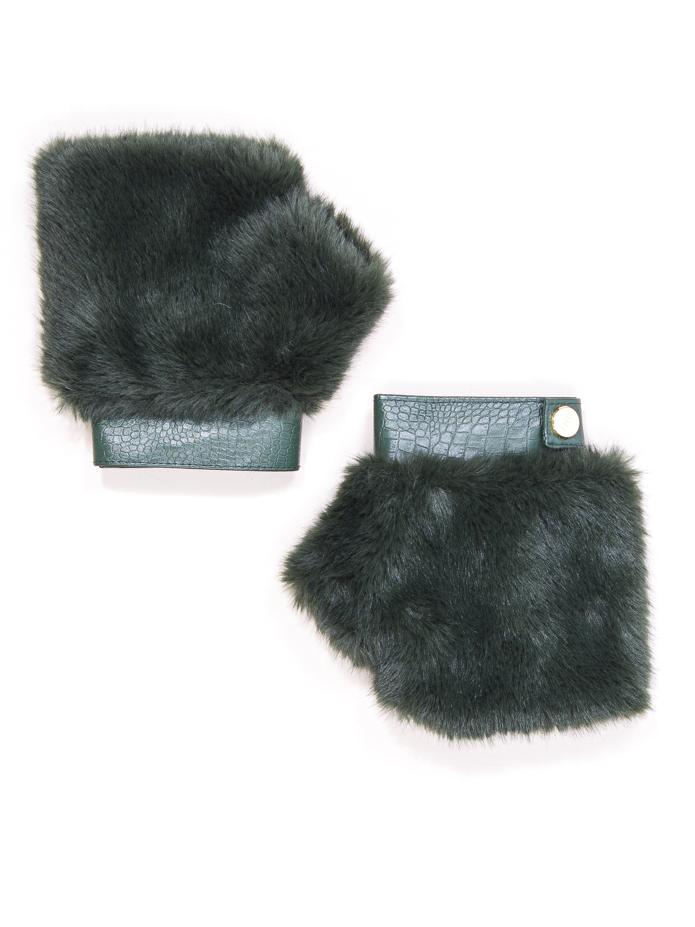 Faux Fur Mittens with Leather Detail