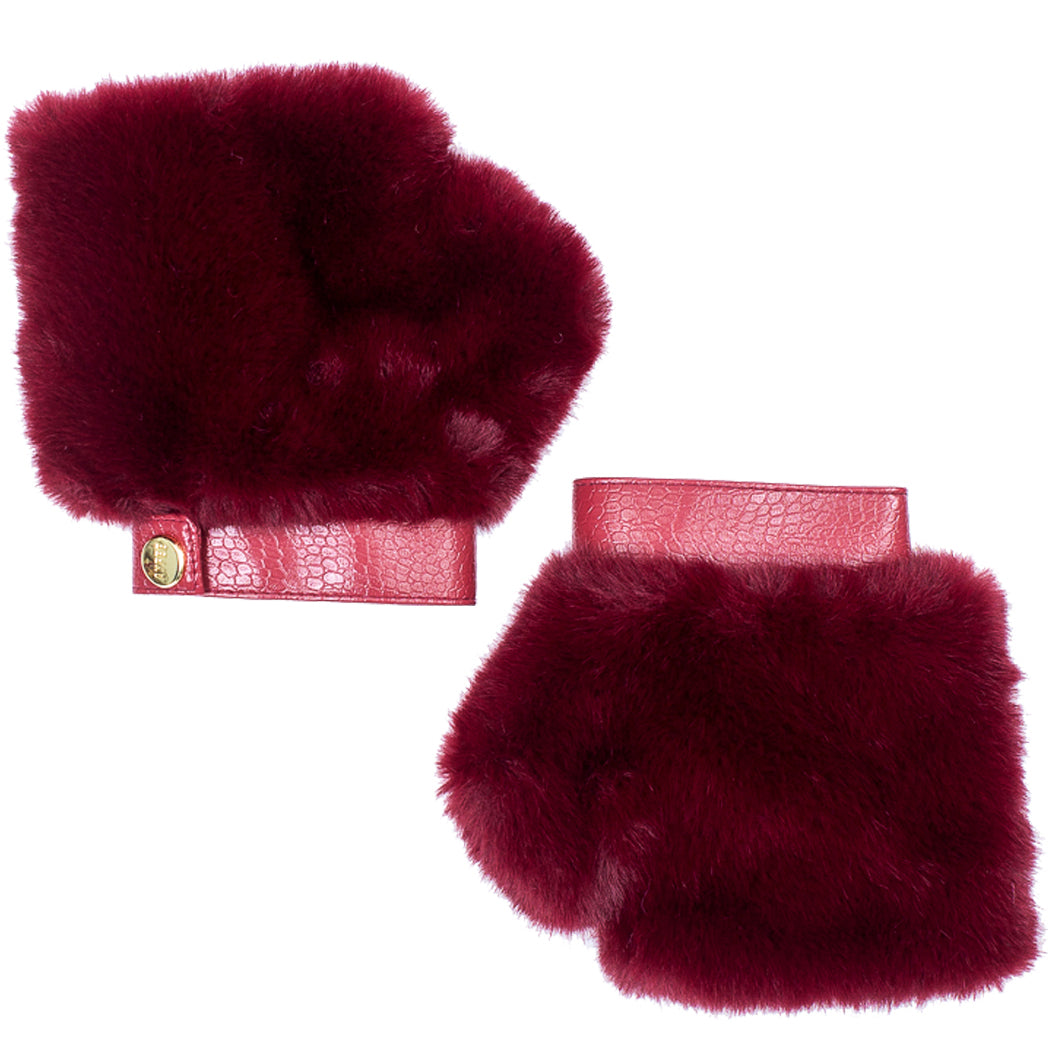 Faux Fur Mittens with Leather Detail