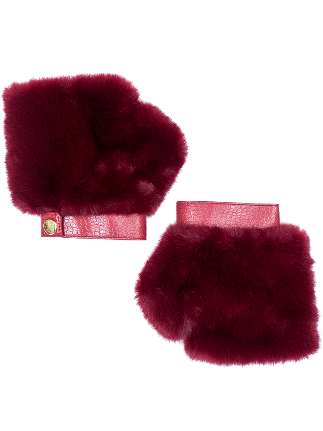 Faux Fur Mittens with Leather Detail