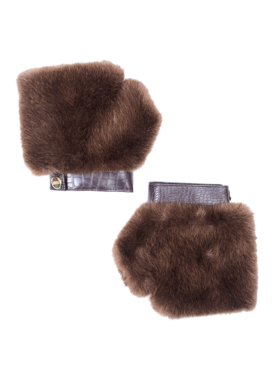 Faux Fur Mittens with Leather Detail