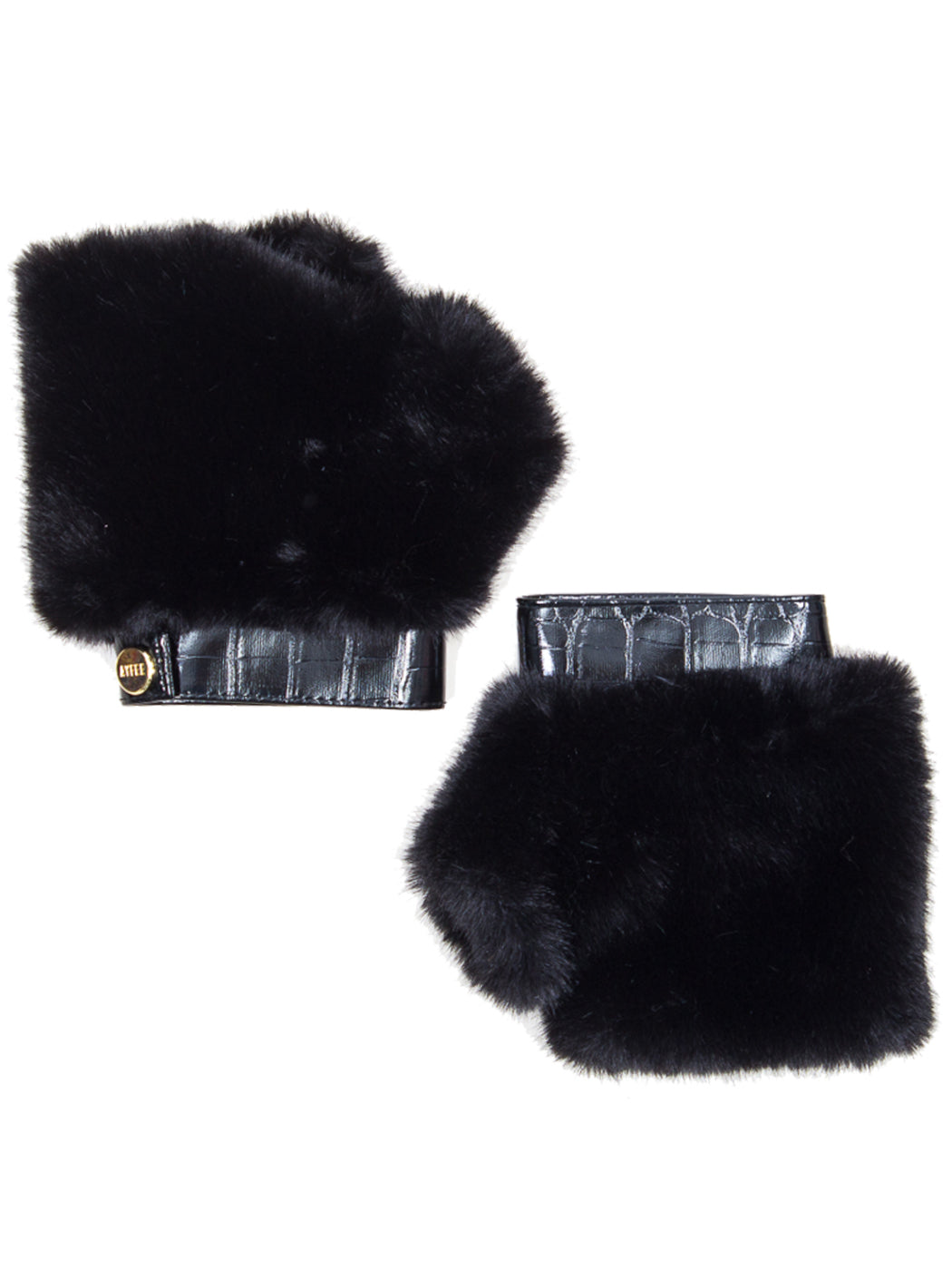 Faux Fur Mittens with Leather Detail