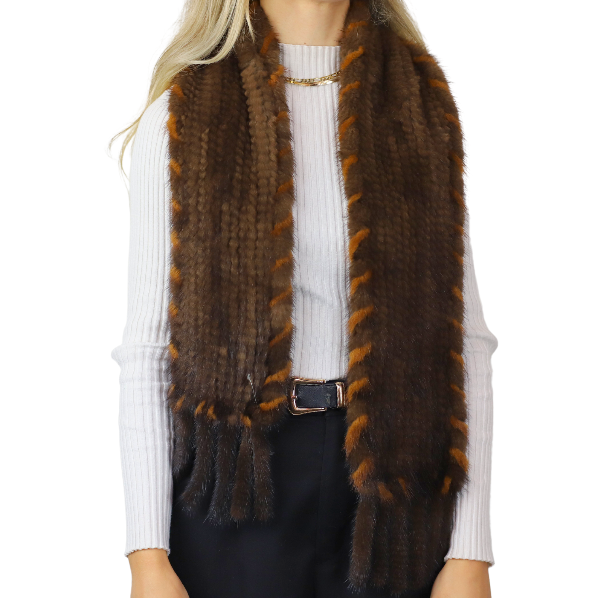 Mink Slip Through Muffler - Brown - Fur Muffler - La Fiorentina A625-BROWN