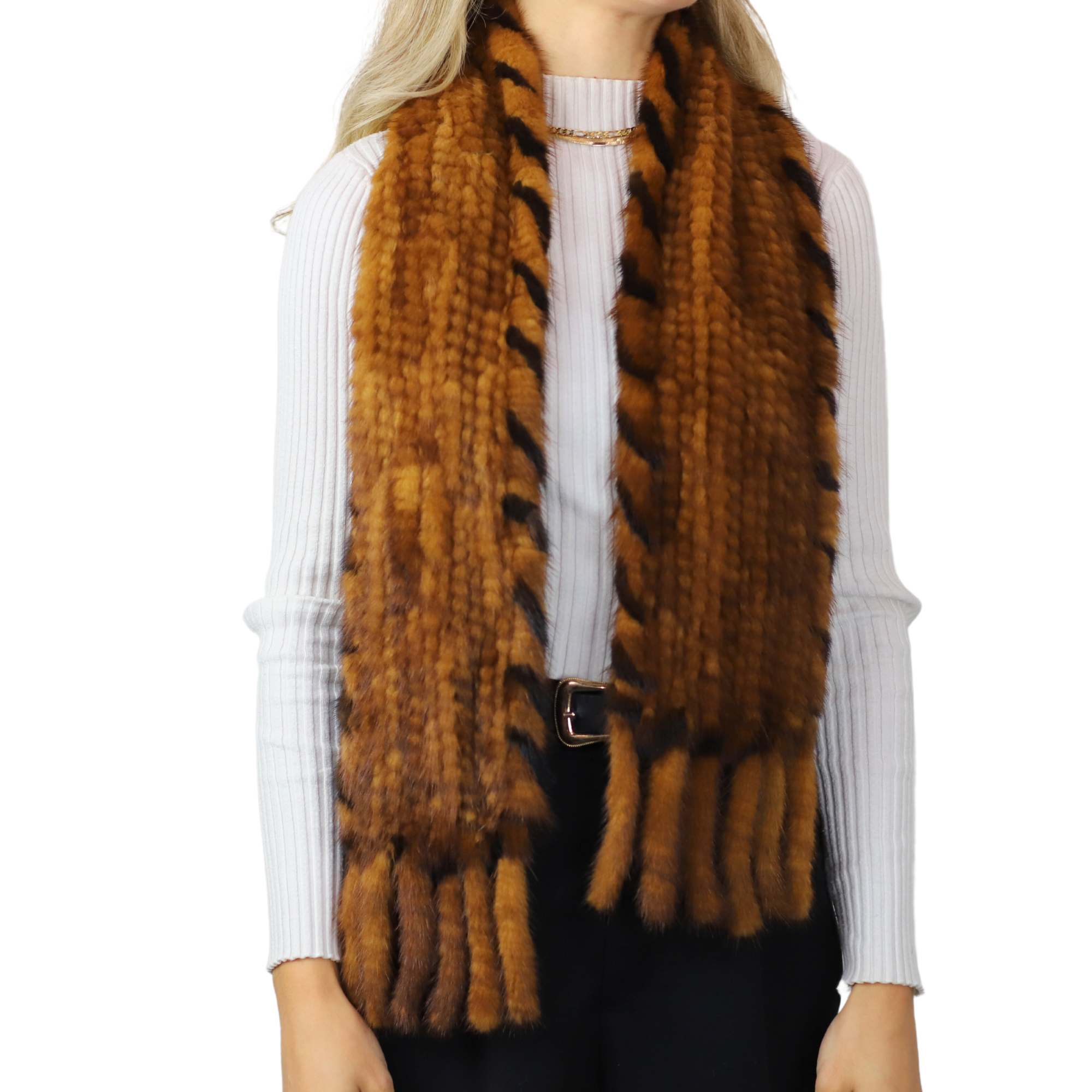 Mink Slip Through Muffler - Whiskey - Fur Muffler - La Fiorentina A625_Whiskey