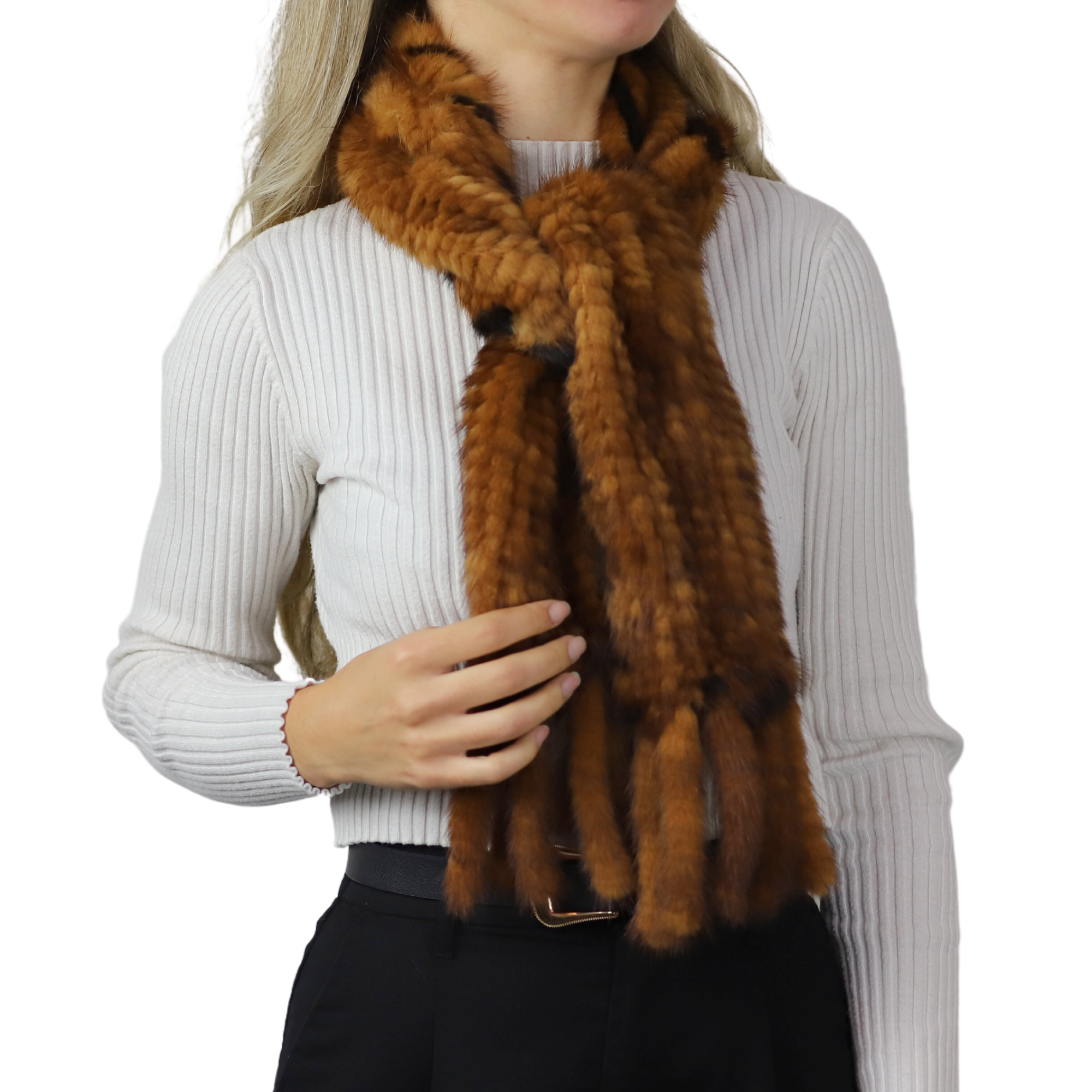 Mink Slip Through Muffler - Whiskey - Fur Muffler - La Fiorentina A625_Whiskey