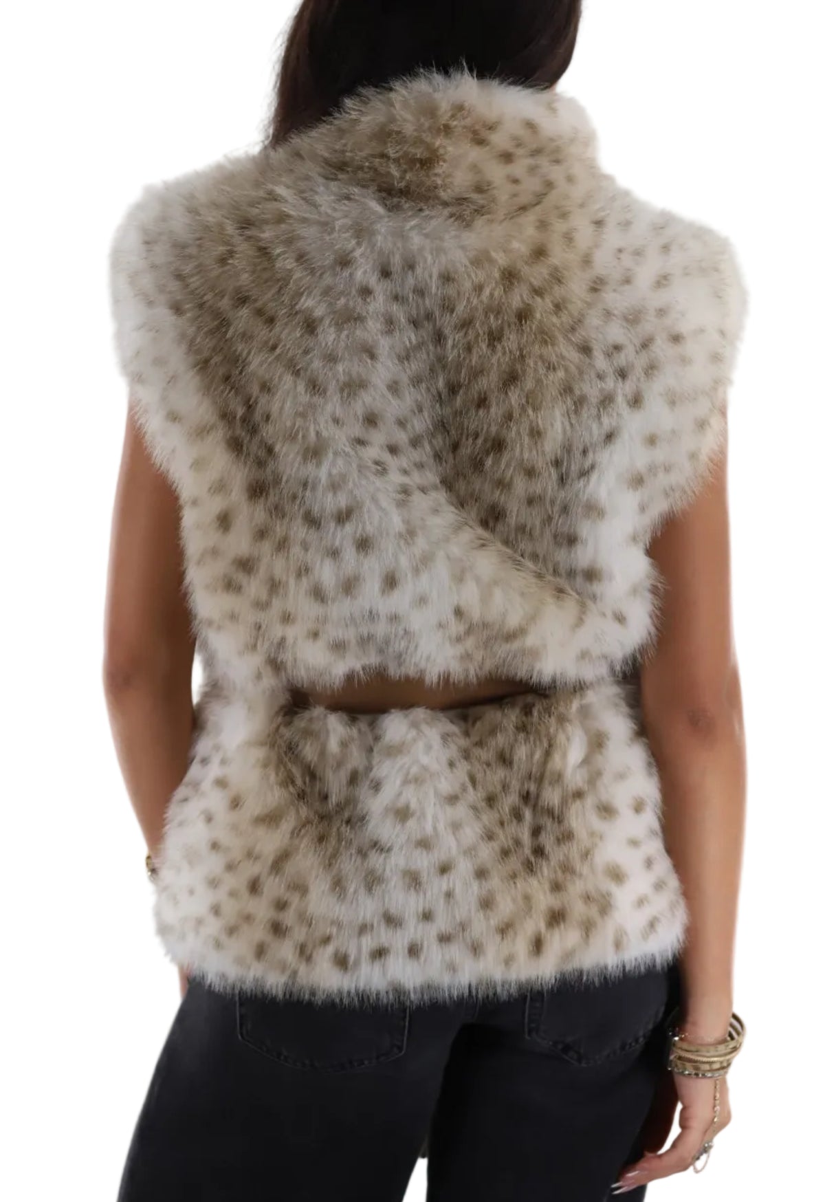 Plush Spotted Short Faux Fur Vest - AF-02-SHORT - Faux Fur Vest - La Fiorentina