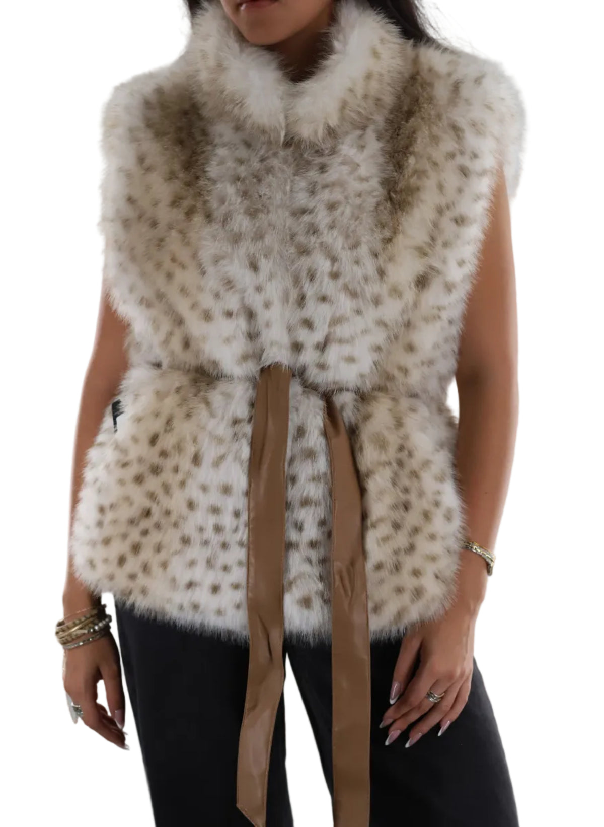 Plush Spotted Short Faux Fur Vest - AF-02-SHORT - Faux Fur Vest - La Fiorentina