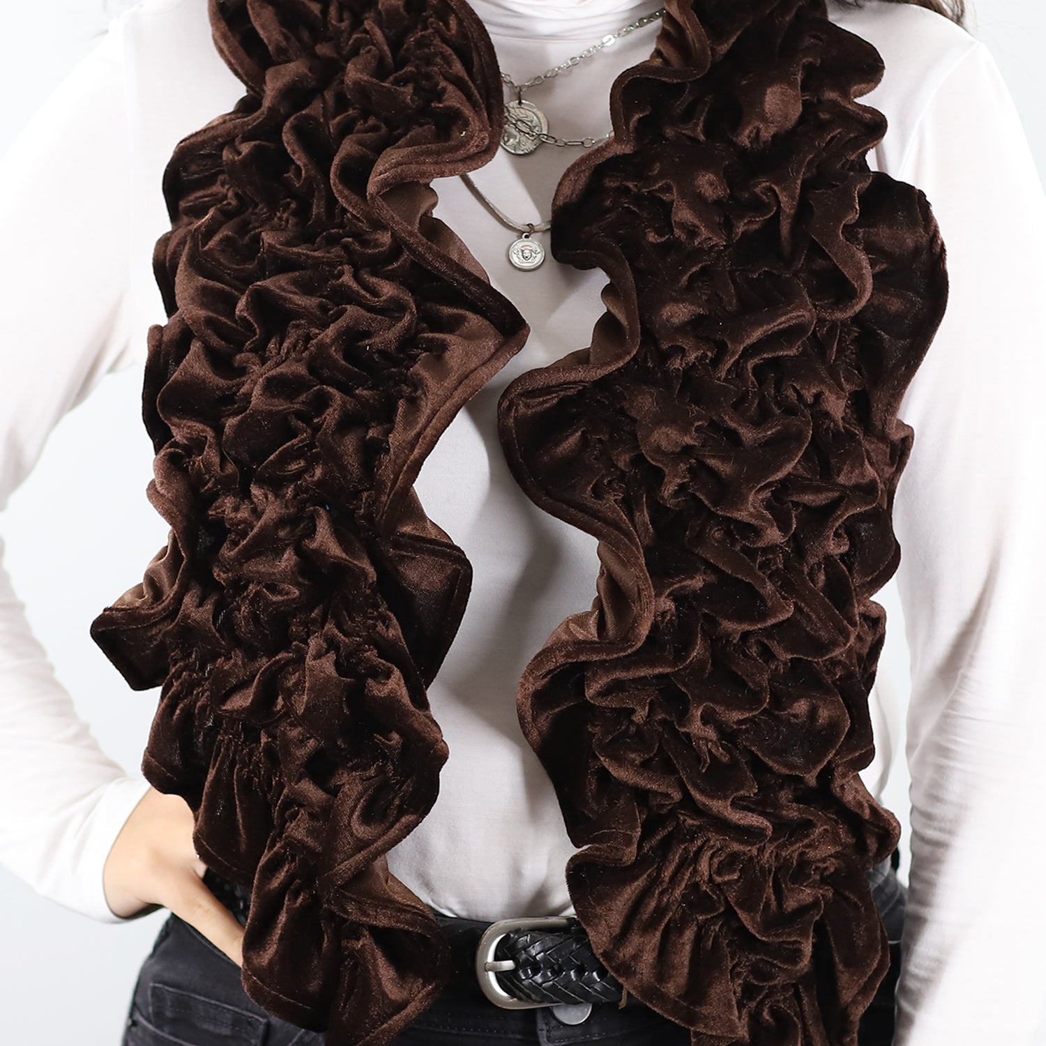 Velvet Woven Scarf - Chocolate Brown - Scarf - La Fiorentina AHW-1065-CHOCO