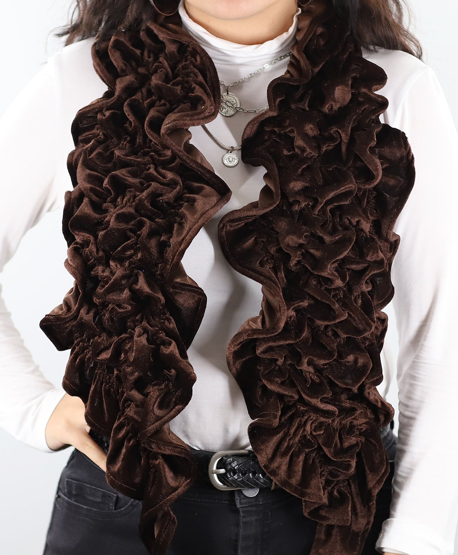 Velvet Woven Scarf - Chocolate Brown - Scarf - La Fiorentina AHW-1065-CHOCO
