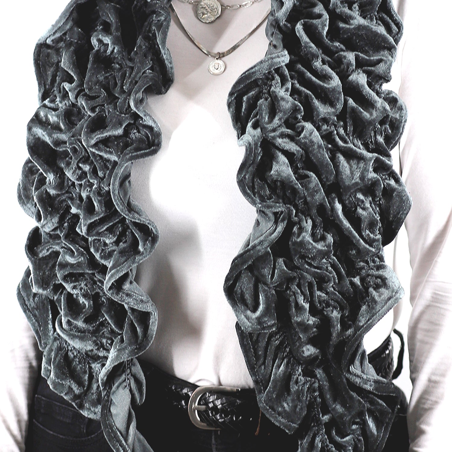Velvet Woven Scarf - Grey - Scarf - La Fiorentina AHW-1065-GREY