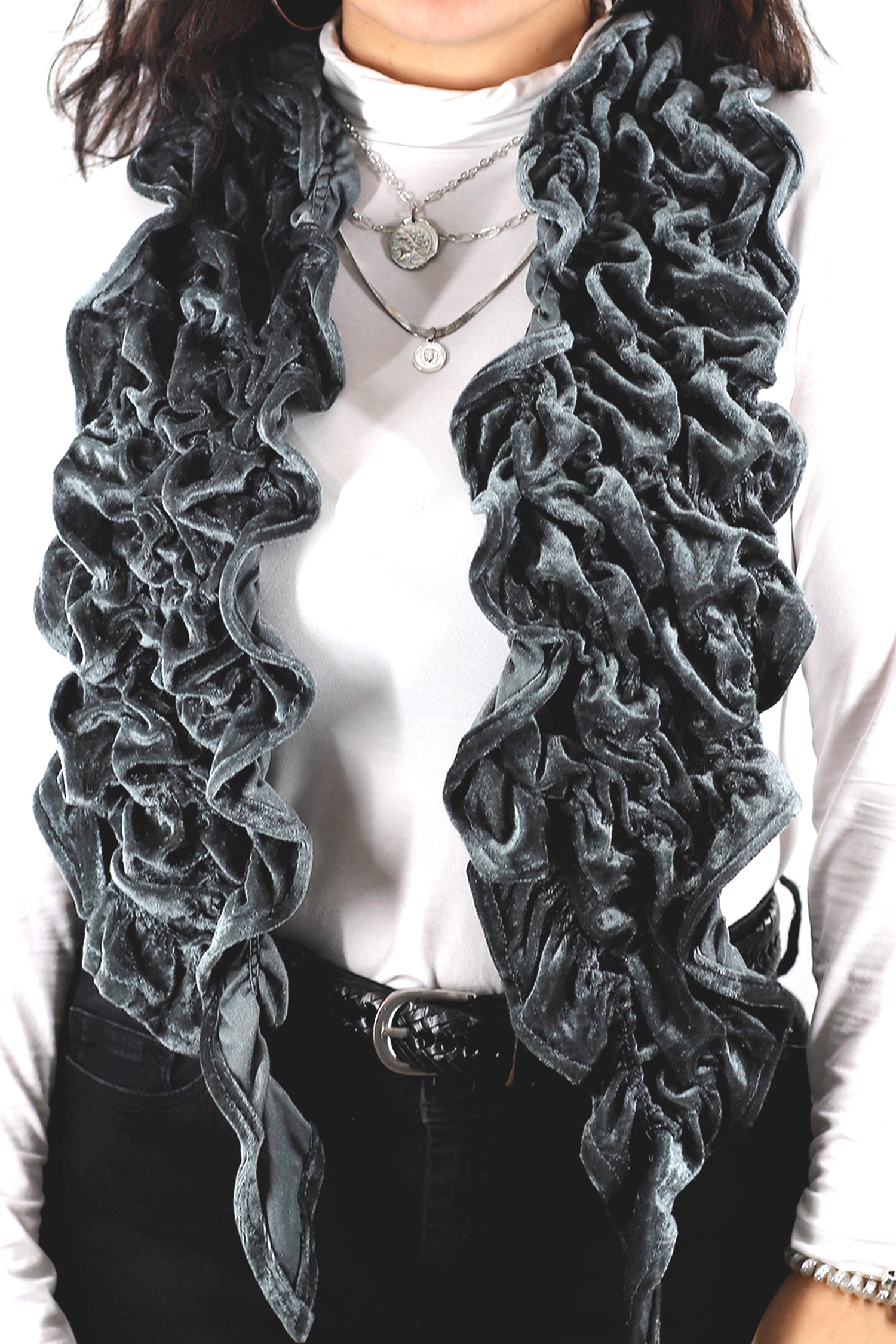 Velvet Woven Scarf - Grey - Scarf - La Fiorentina AHW-1065-GREY