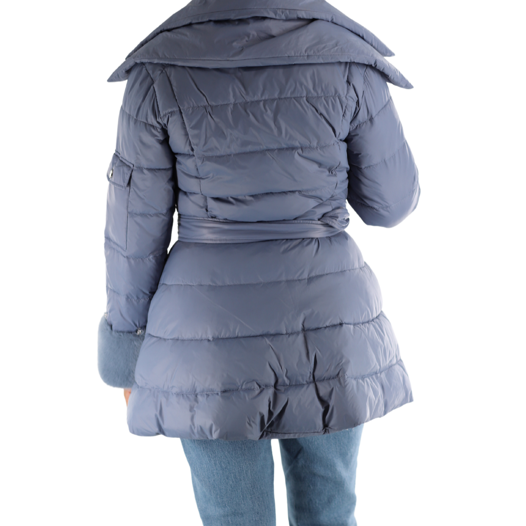 A-line Puffer Jacket with Faux Fur Cuffs