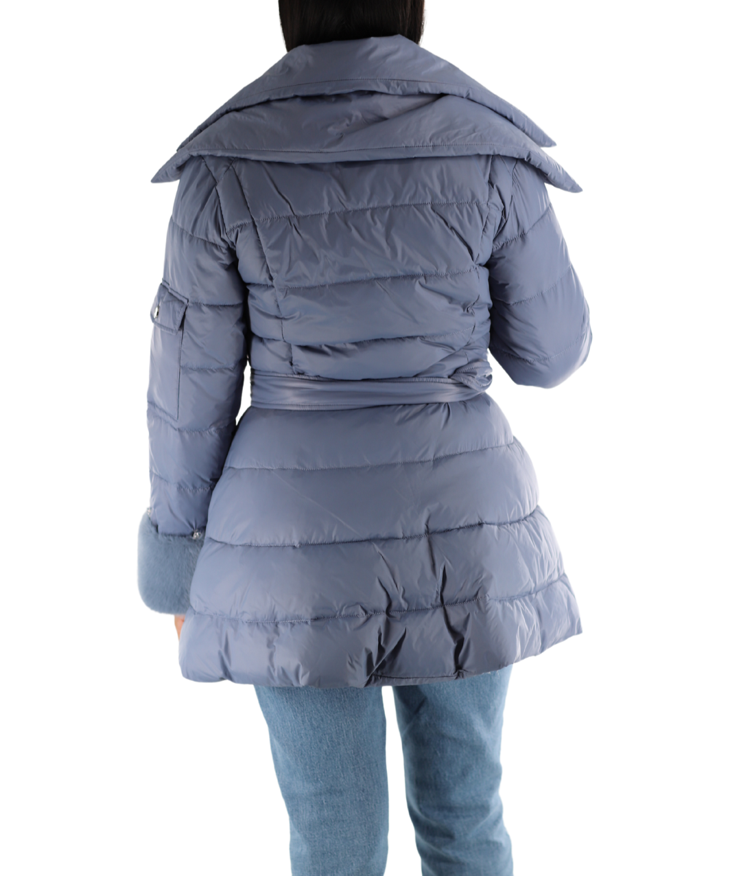 A-line Puffer Jacket with Faux Fur Cuffs