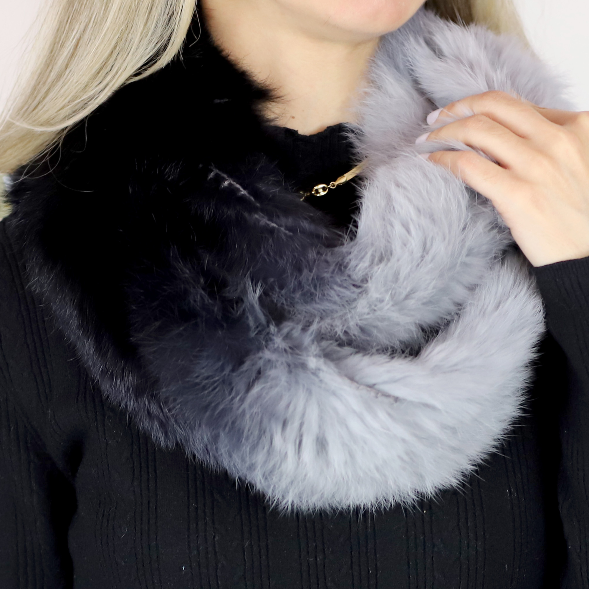 Infinity Cozy Fur Muffler - Black/Grey - Fur Mufller - La Fiorentina AXS301-BLACKGREY