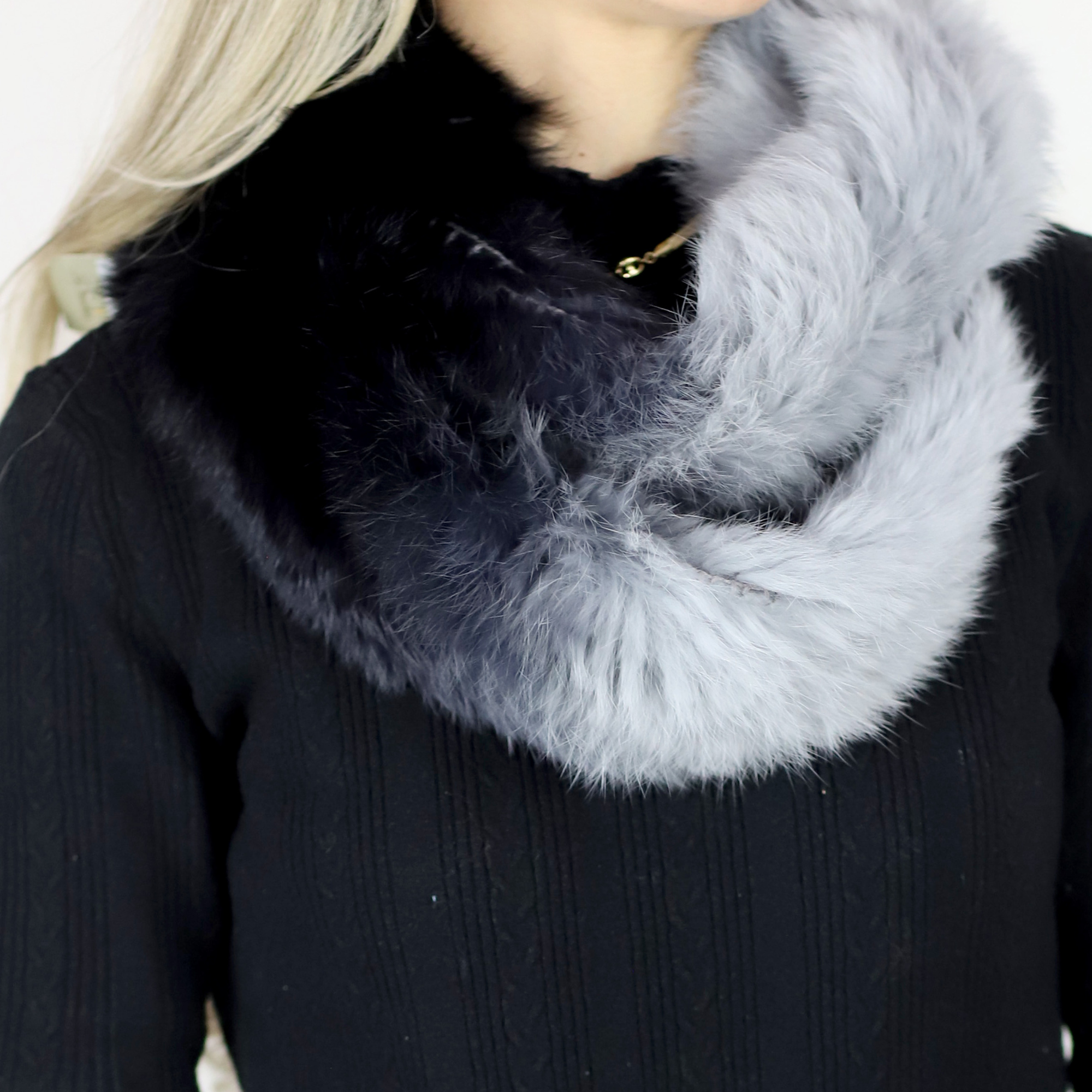 Infinity Cozy Fur Muffler - Black/Grey - Fur Mufller - La Fiorentina AXS301-BLACKGREY