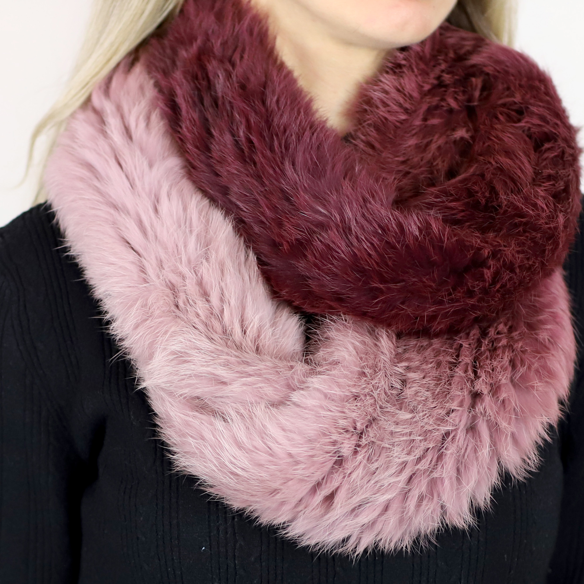 Infinity Cozy Fur Muffler - Blush/Red - Fur Muffler - La Fiorentina AXS301-BLUSHRED