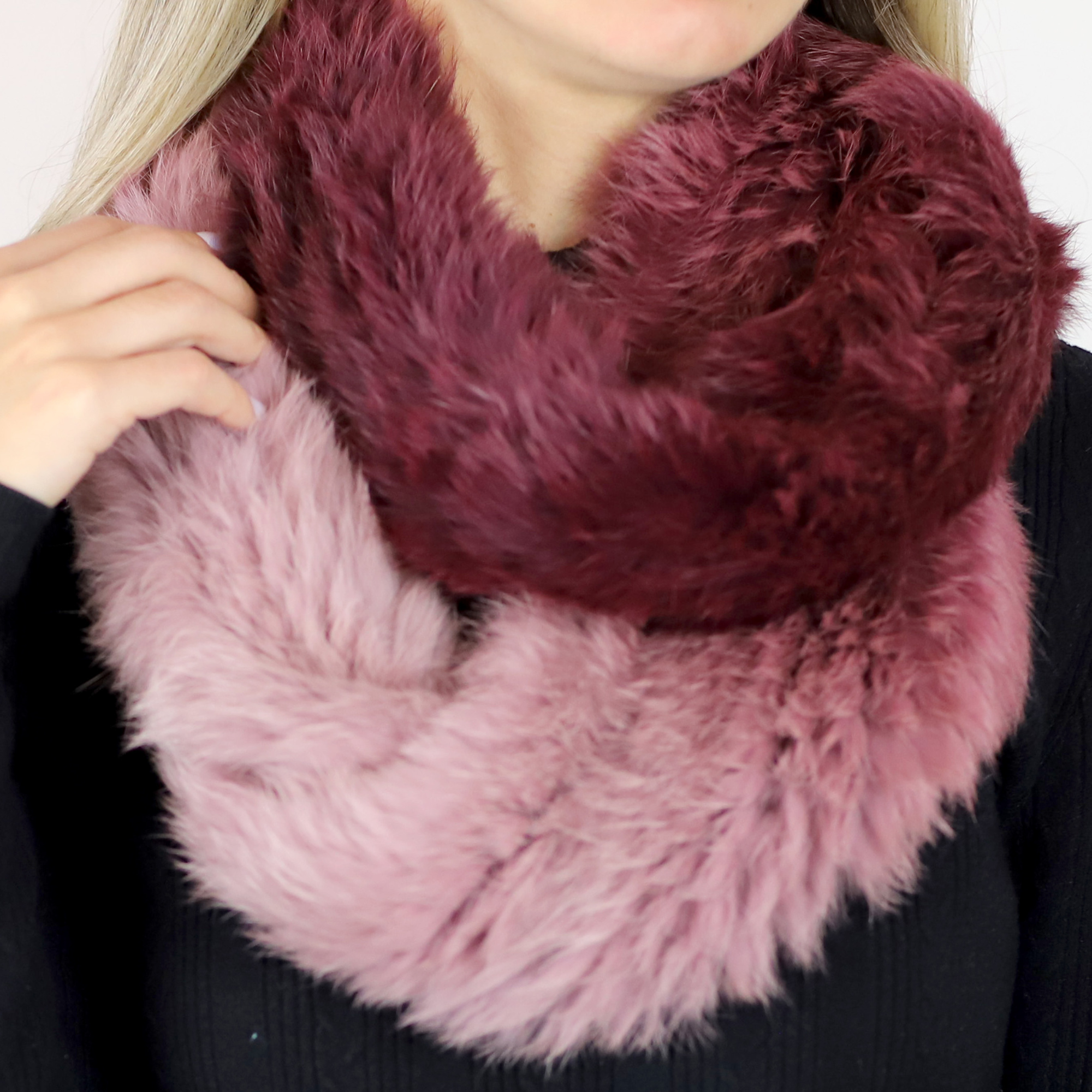 Infinity Cozy Fur Muffler - Blush/Red - Fur Muffler - La Fiorentina AXS301-BLUSHRED