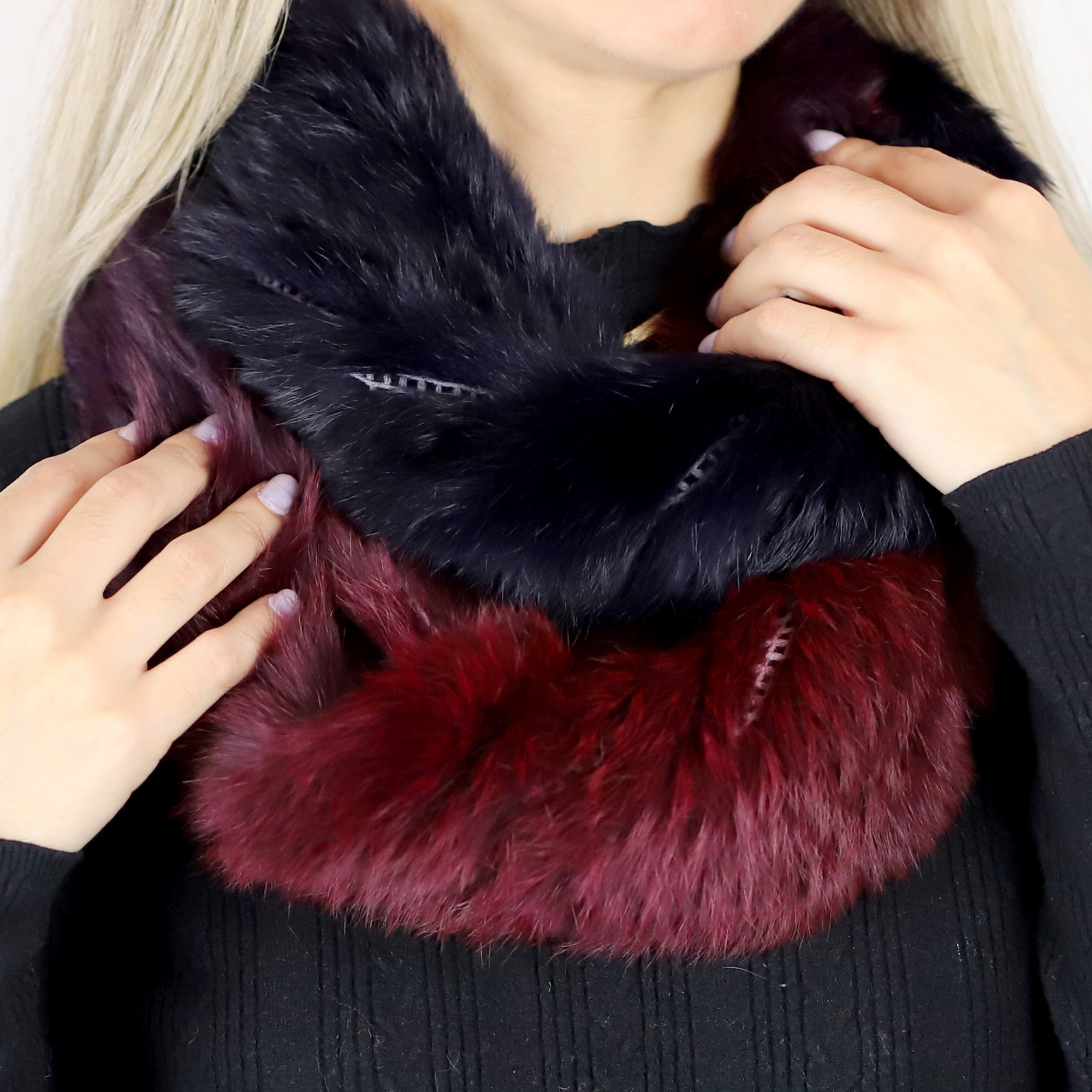 Infinity Cozy Fur Muffler - Navy/Wine - Fur Muffler - La Fiorentina AXS301