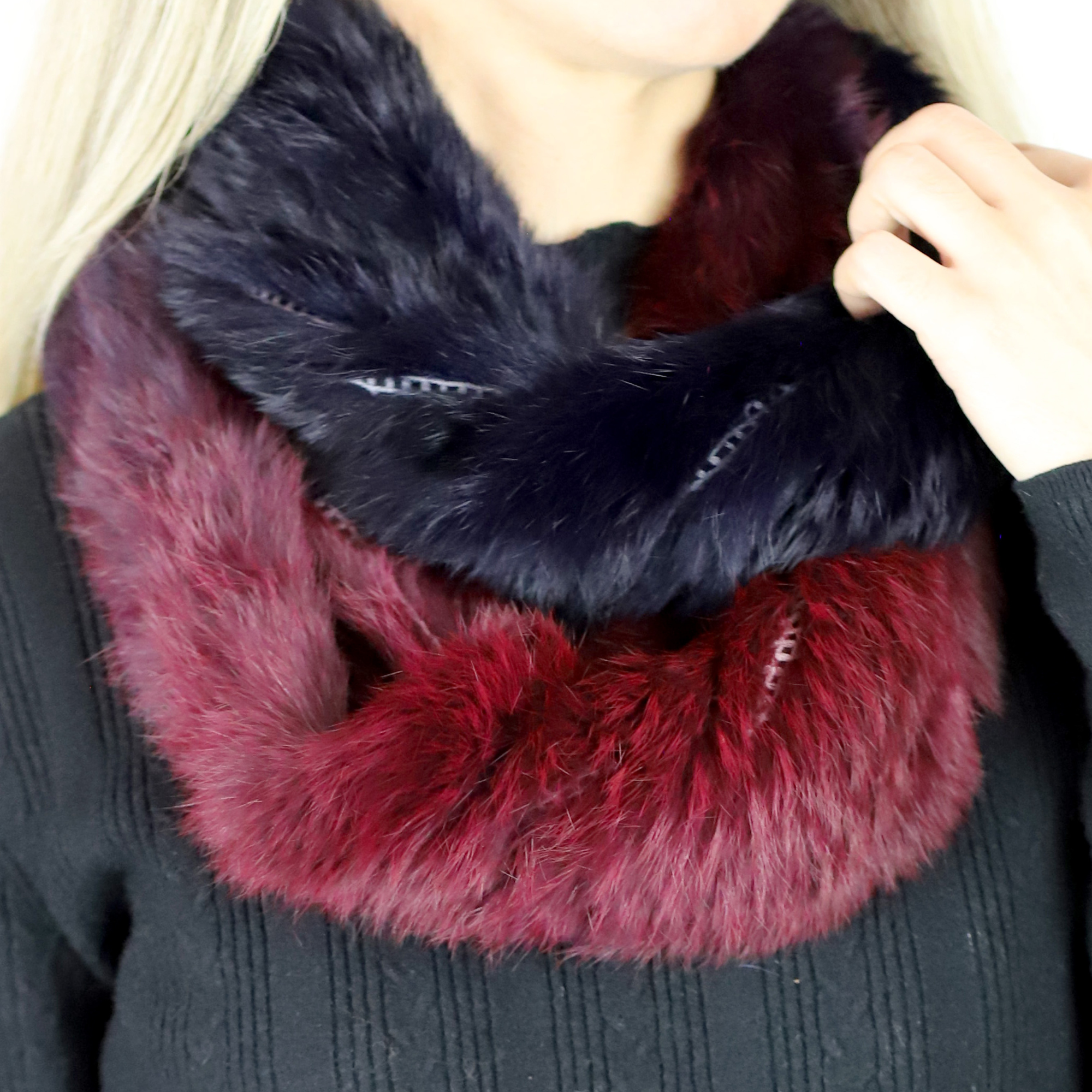 Infinity Cozy Fur Muffler - Navy/Wine - Fur Muffler - La Fiorentina AXS301
