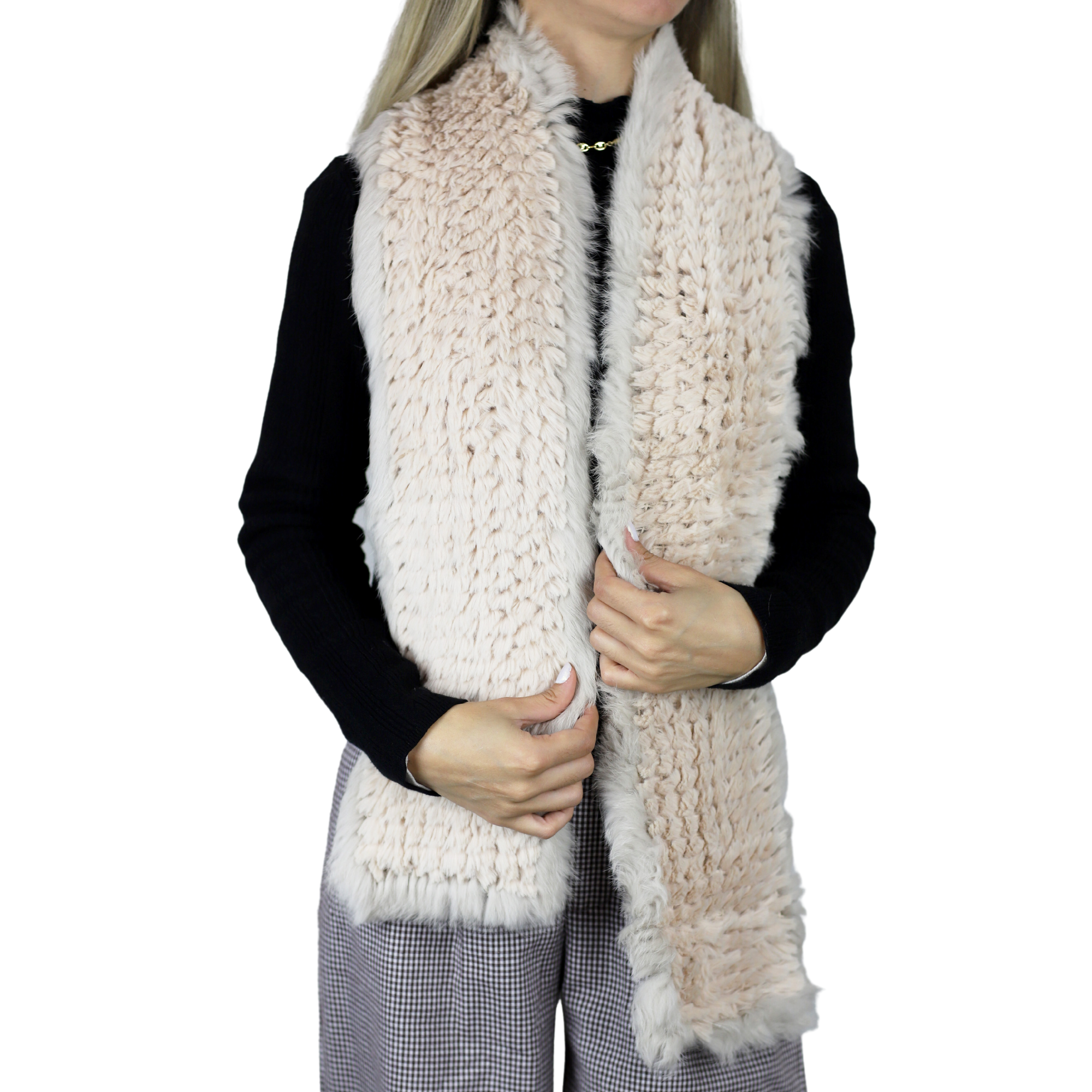 Two Tone Faux Fur/Real Fur Muffler - Beige - Fur Muffler - La Fiorentina AYD312-BEIGE