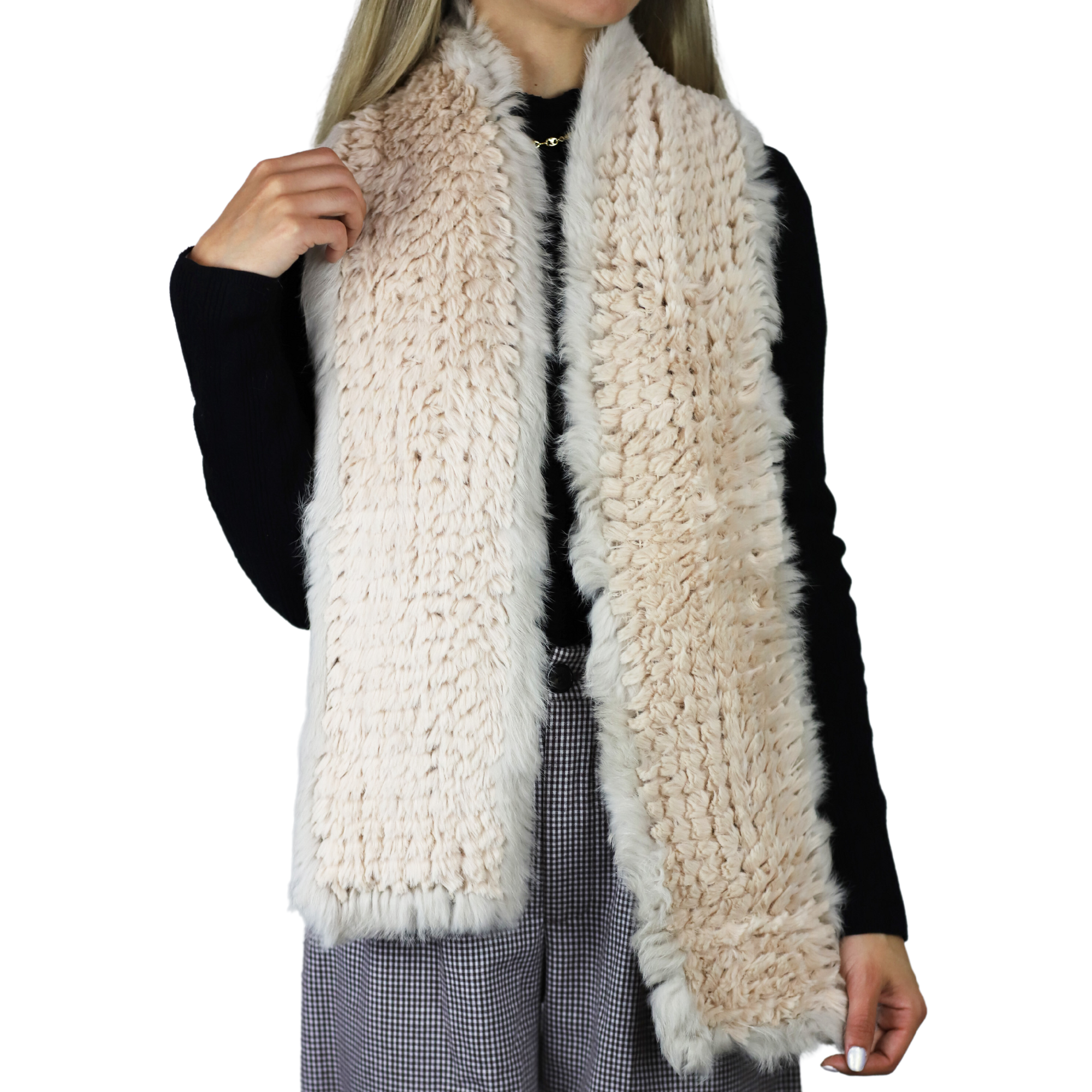 Two Tone Faux Fur/Real Fur Muffler - Beige - Fur Muffler - La Fiorentina AYD312-BEIGE
