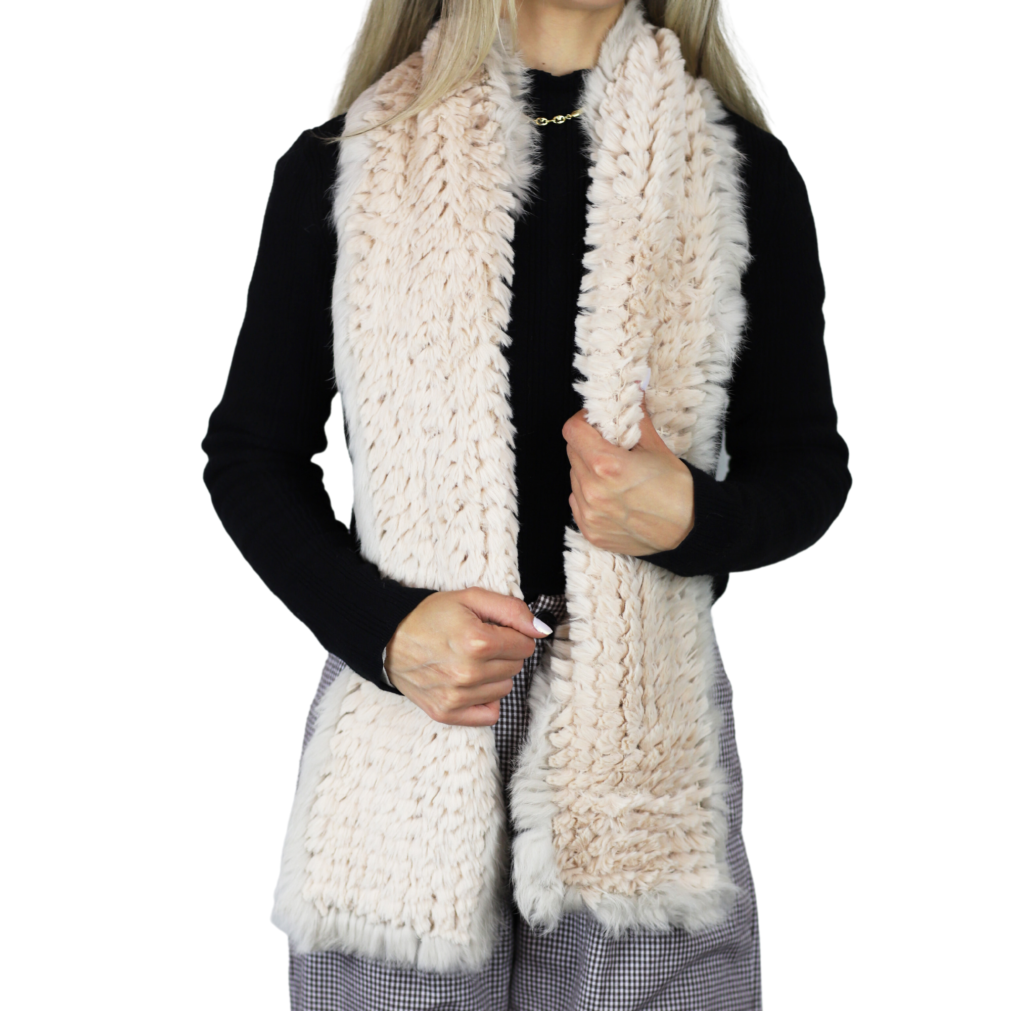 Two Tone Faux Fur/Real Fur Muffler - Beige - Fur Muffler - La Fiorentina AYD312-BEIGE