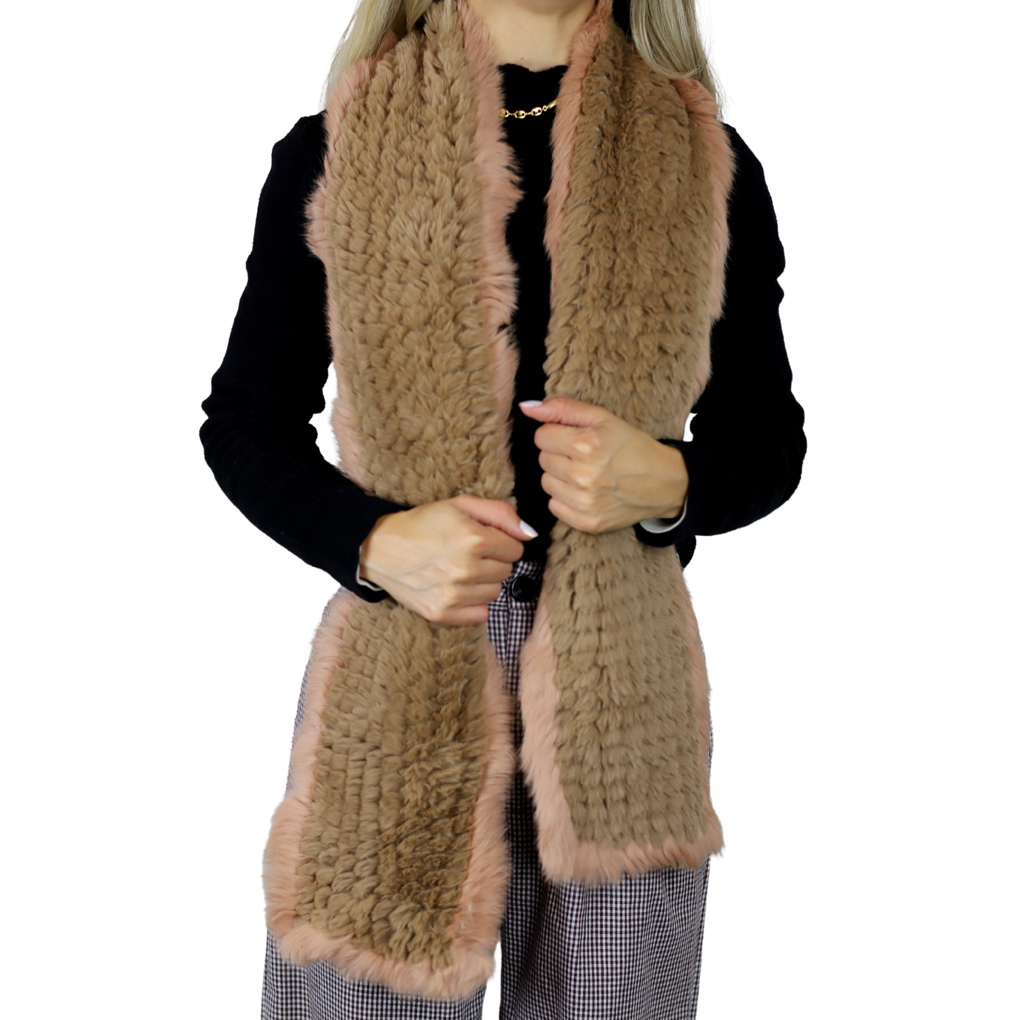 Two Tone Faux Fur/Real Fur Muffler - Camel - Fur Muffler - La Fiorentina AYD312-CAMEL