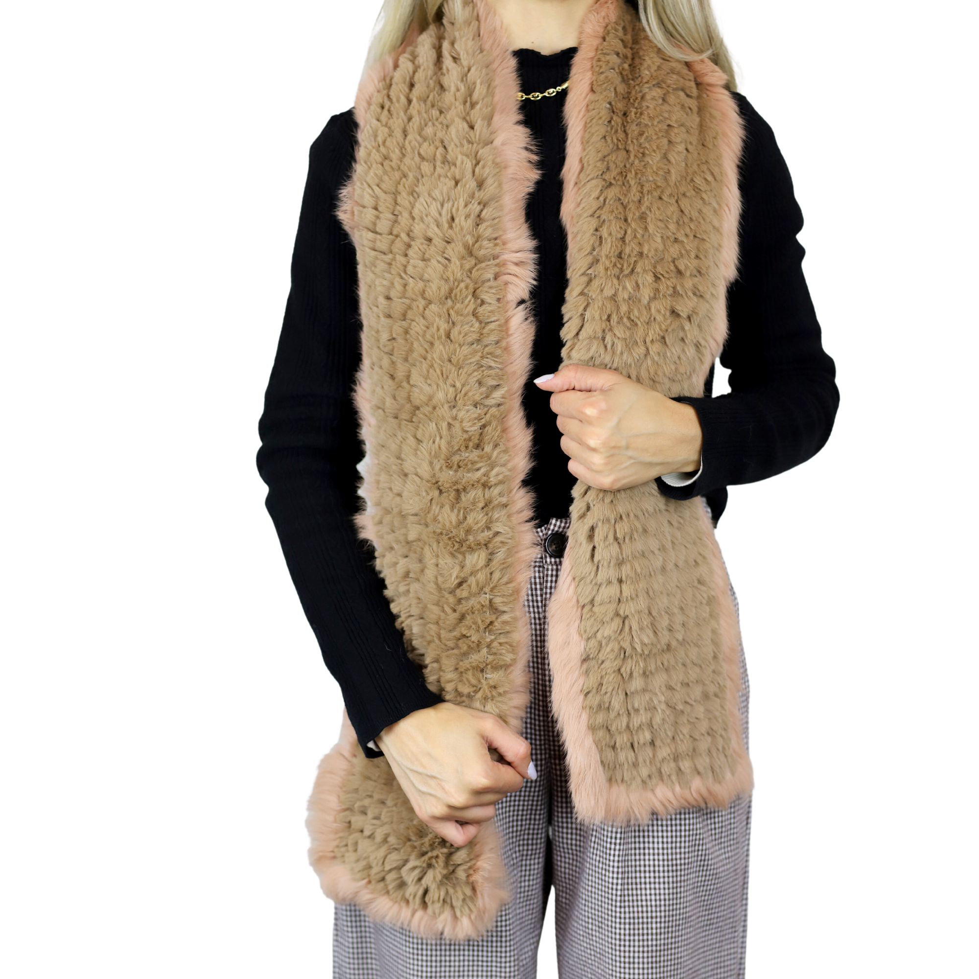 Two Tone Faux Fur/Real Fur Muffler - Camel - Fur Muffler - La Fiorentina AYD312-CAMEL