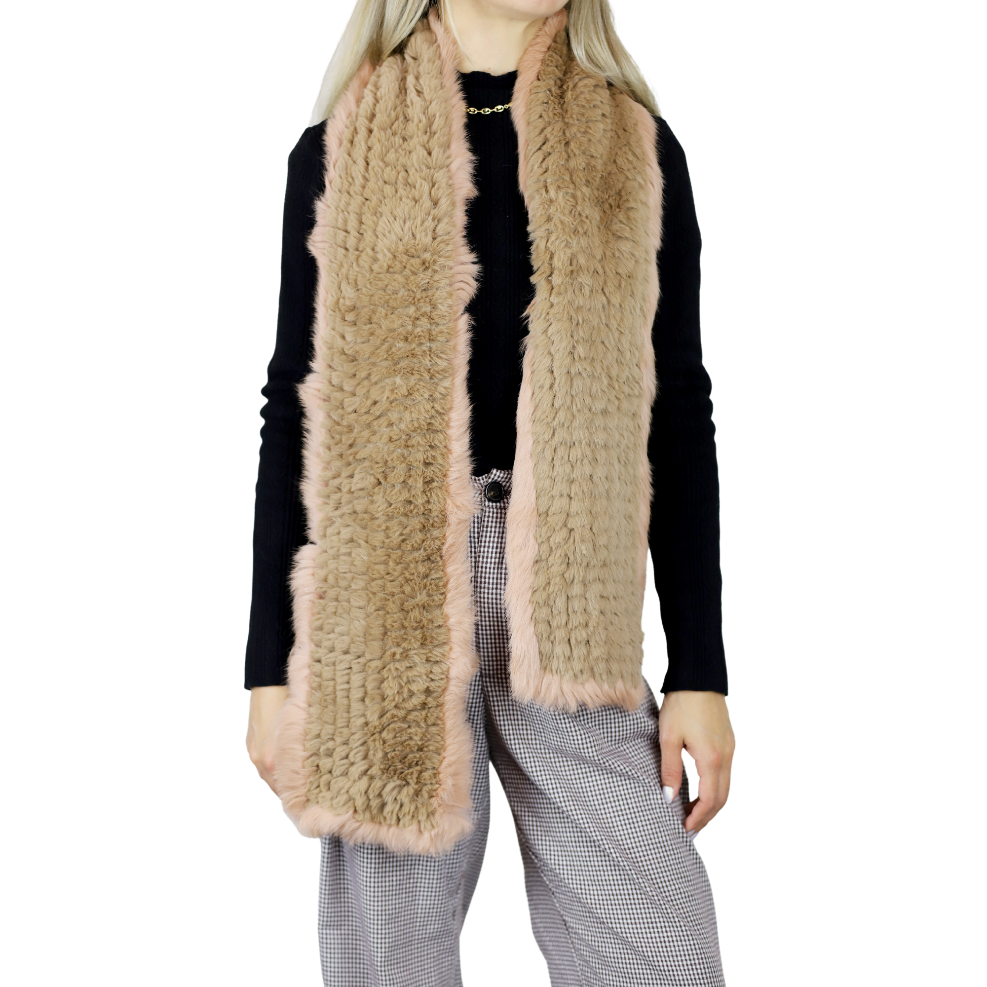 Two Tone Faux Fur/Real Fur Muffler - Camel - Fur Muffler - La Fiorentina AYD312-CAMEL