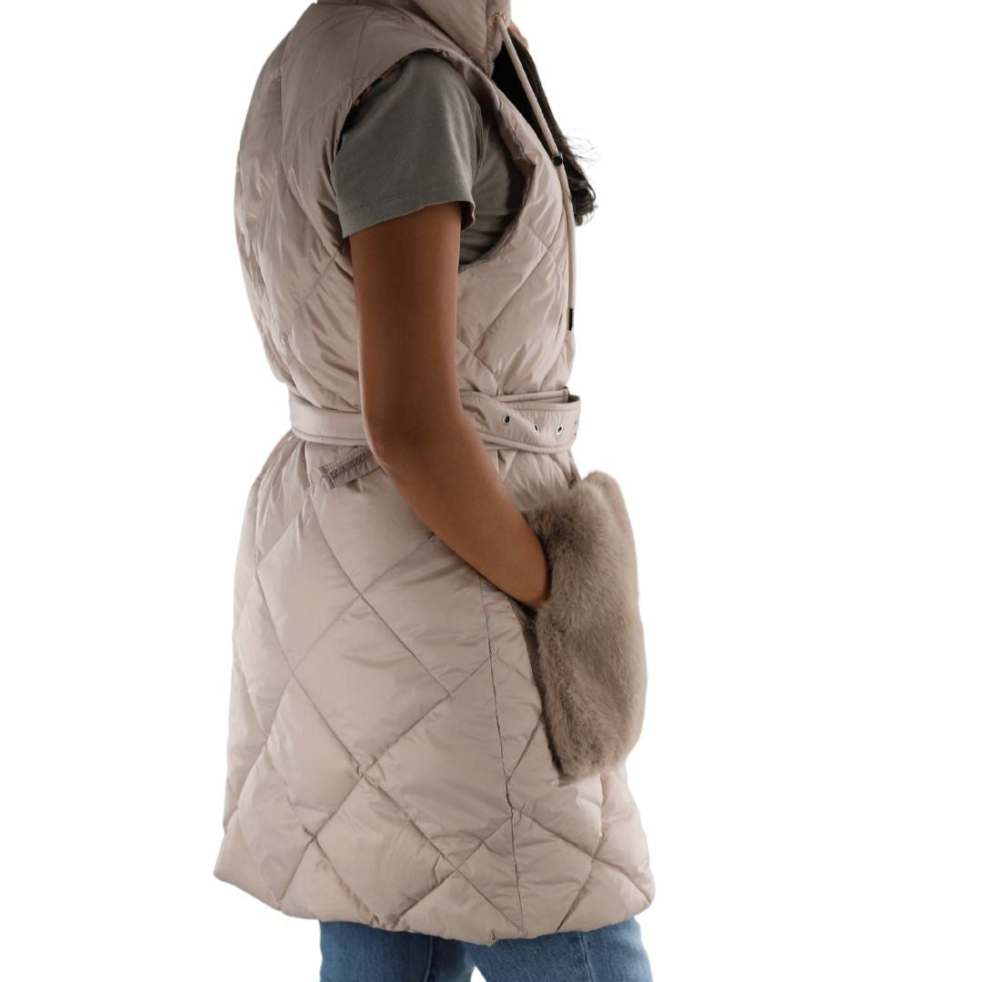 Puffer Vest with Faux Fur Pockets