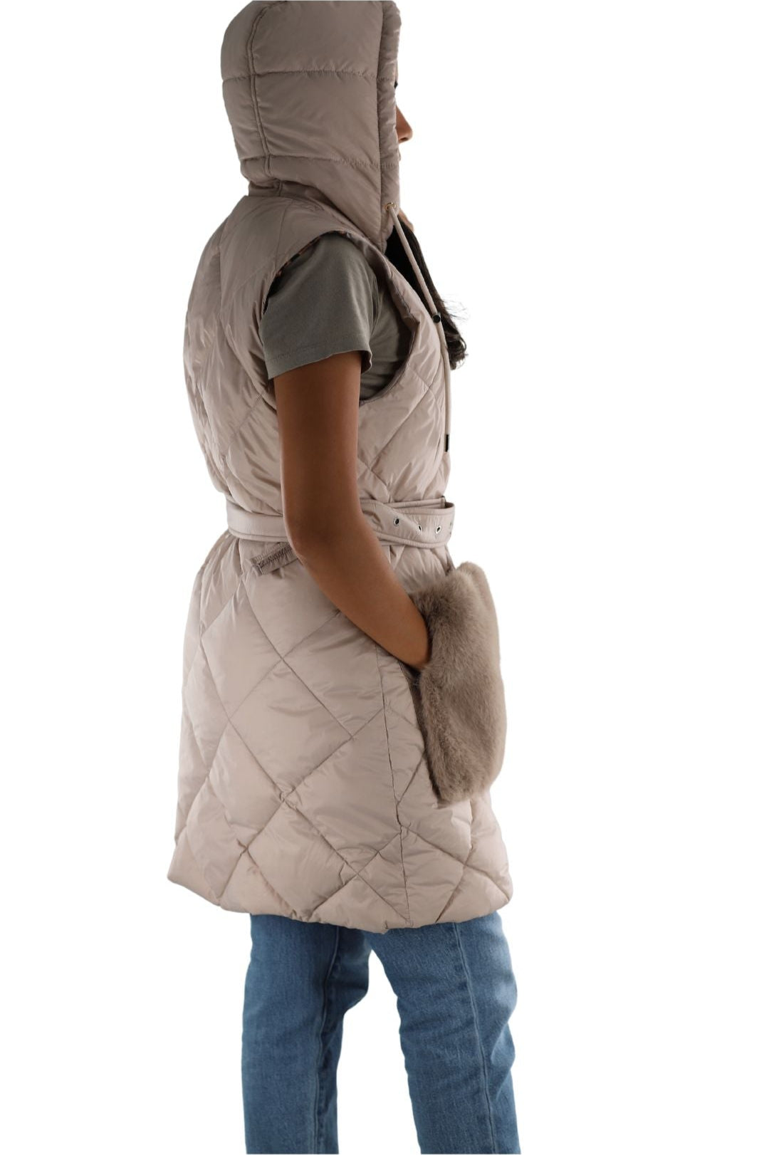 Puffer Vest with Faux Fur Pockets