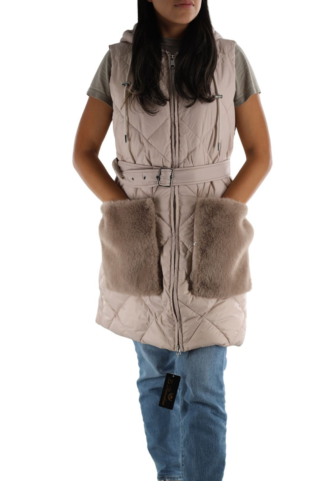 Puffer Vest with Faux Fur Pockets