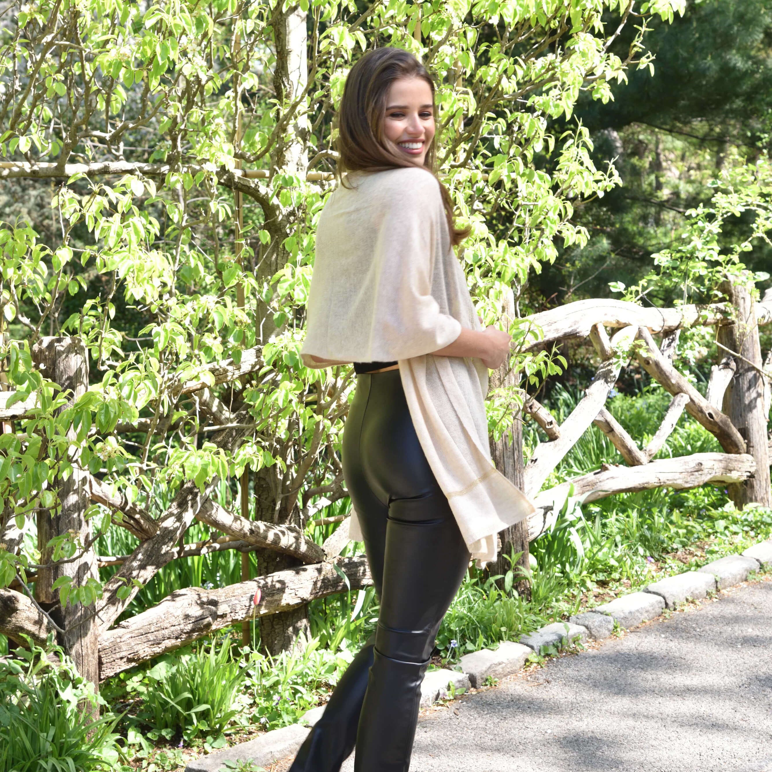 Cashmere Blend Scarf with Lurex  - Beige - One Size (26 x 72 inches) - Scarf - La Fiorentina 1810029B