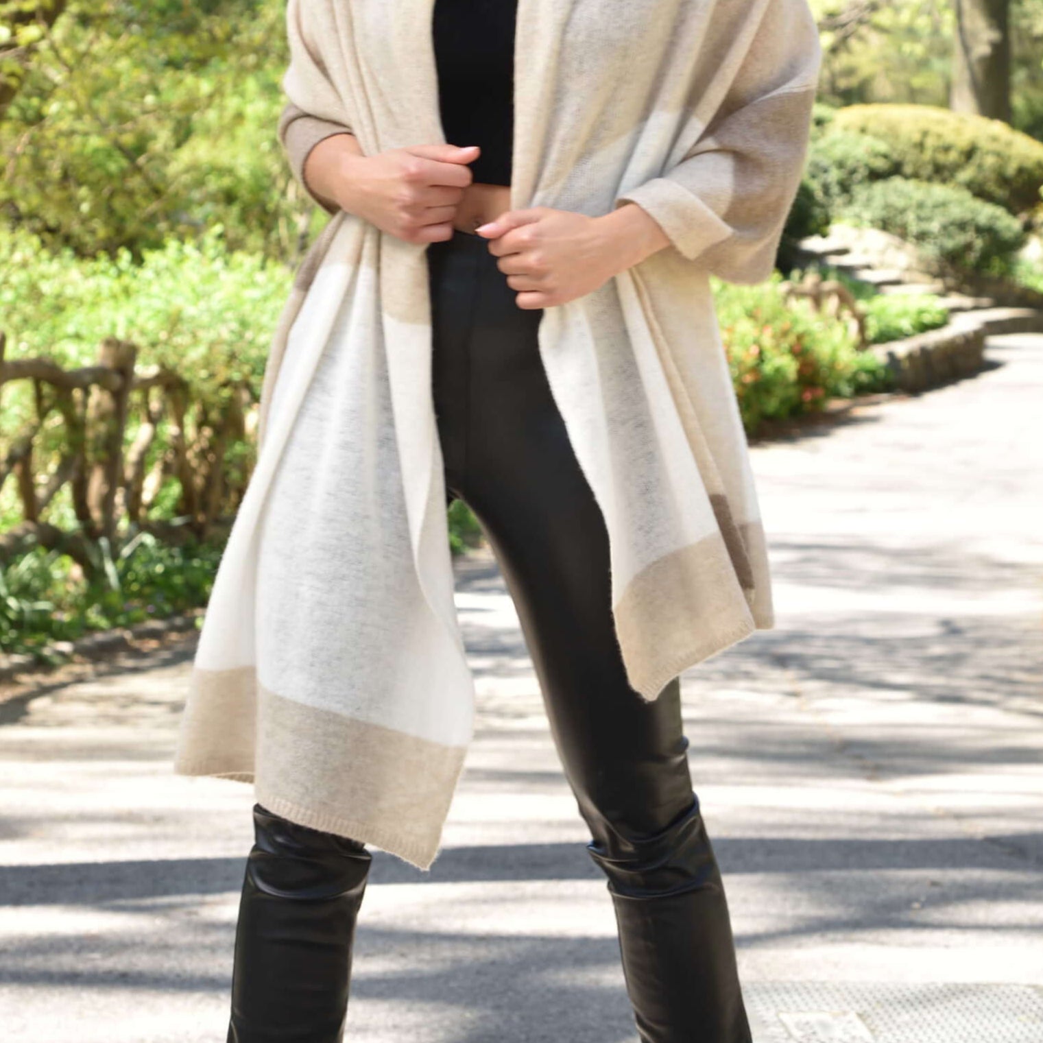 Colorblock Cashmere Blend Scarf - Beige - One Size (26x80 inches) - Scarf - La Fiorentina 19A-090-BEIGE