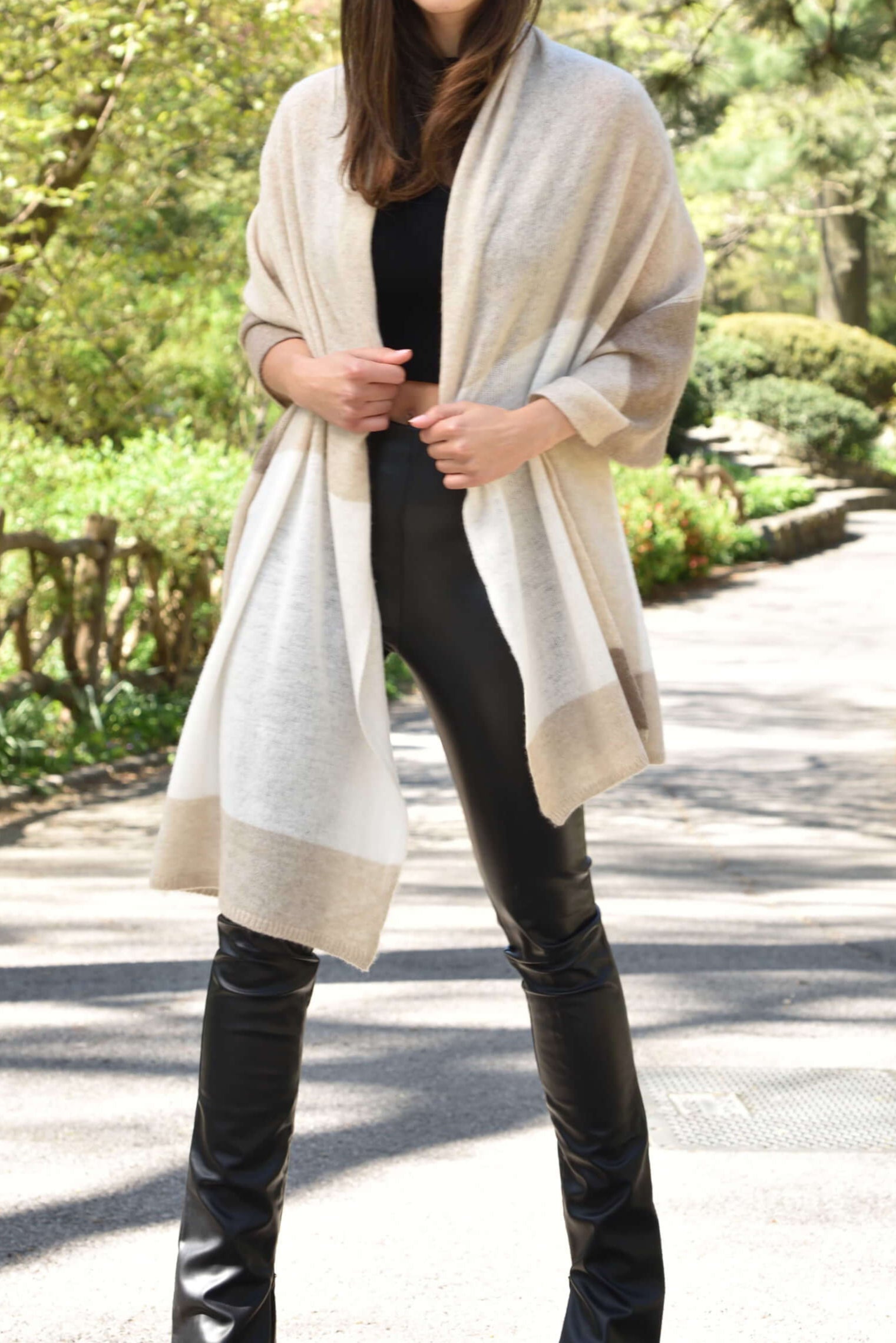 Colorblock Cashmere Blend Scarf - Beige - One Size (26x80 inches) - Scarf - La Fiorentina 19A-090-BEIGE