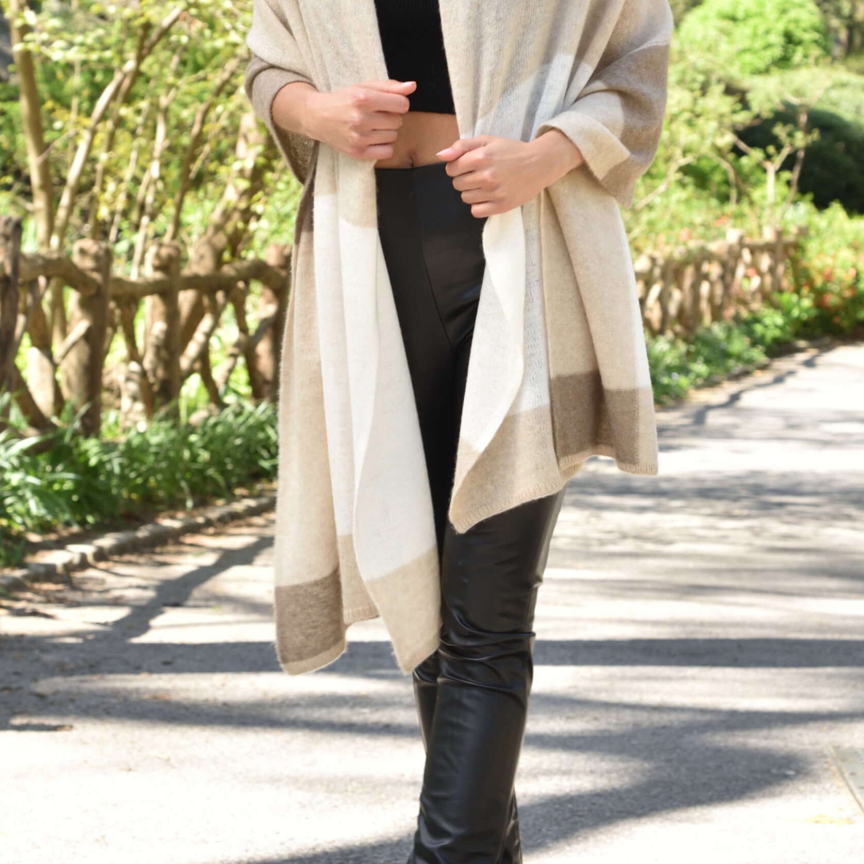 Colorblock Cashmere Blend Scarf - Beige - One Size (26x80 inches) - Scarf - La Fiorentina 19A-090-BEIGE